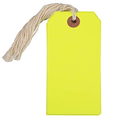 JAM Paper JAM PAPER Gift Tags with String -Medium - 4 3/4 x 2 3/8 - Neon Yellow - Bulk 100/Pack