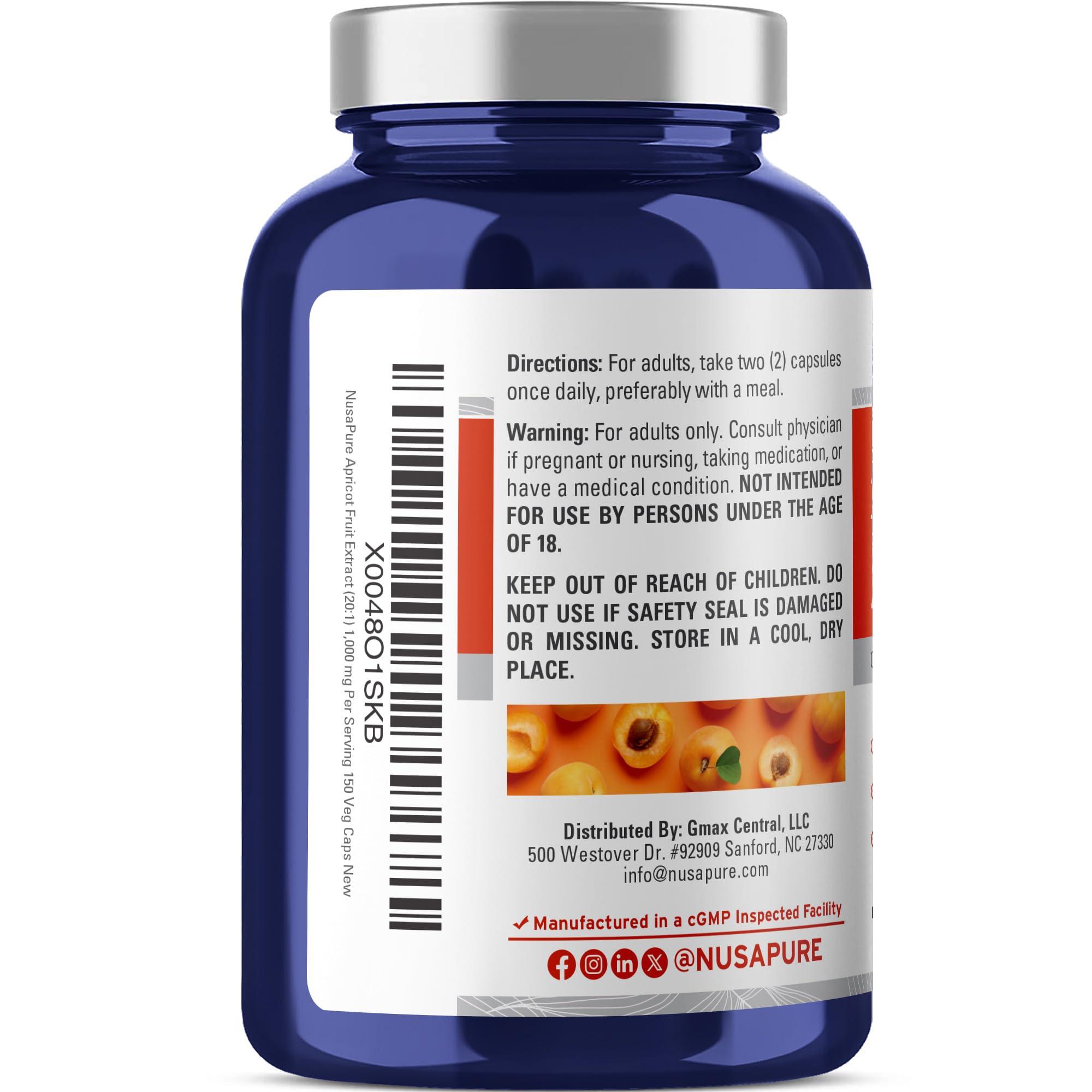NusaPure NusaPure Apricot Extract 20000mg 150 Veggie Capsules (Extract 20:1, Vegan, Non-GMO)