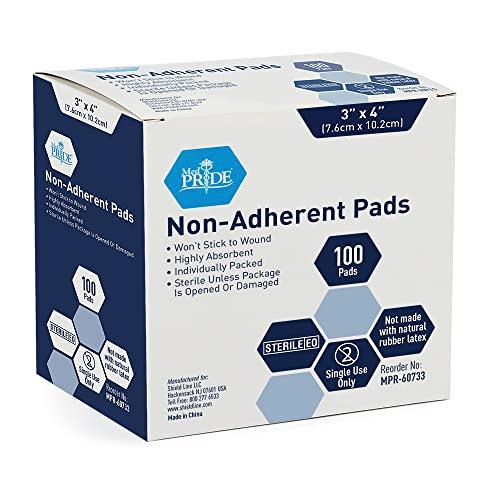 MED PRIDE MED PRIDE Sterile Non-Adherent Pads| 100-Pack, 3\"x 4\"| Non-Adhesive Wound Dressing| Highly Absorbent & Non-Stick, Painless Removal-Switch| Individually Wrapped for Extra Protection