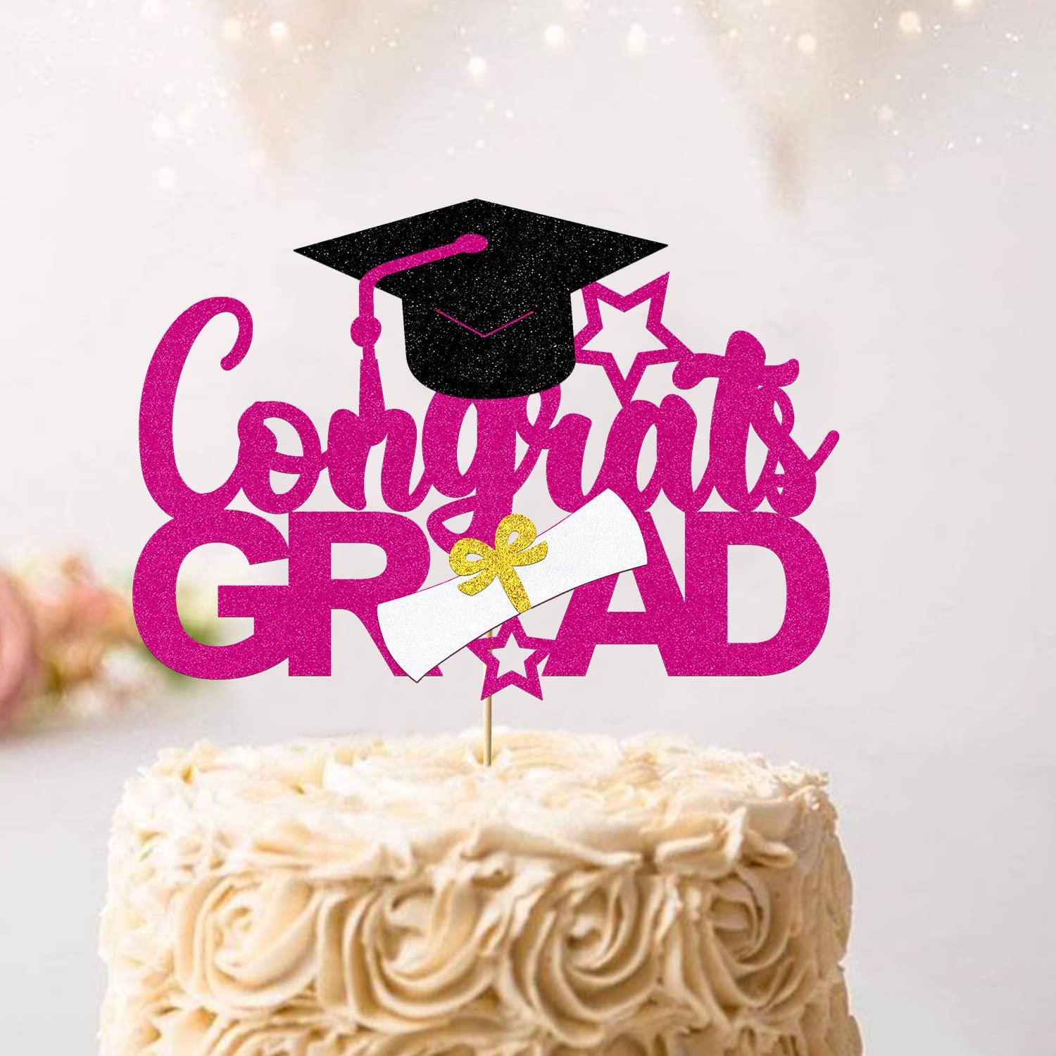 Bdayshop Congrats Grad Cake Topper Purple 2023 Graduation Cap Cake Decorations for Boys Girls Glitter Graduation Theme Party Decoration Supplies for University College Graduate Women Men