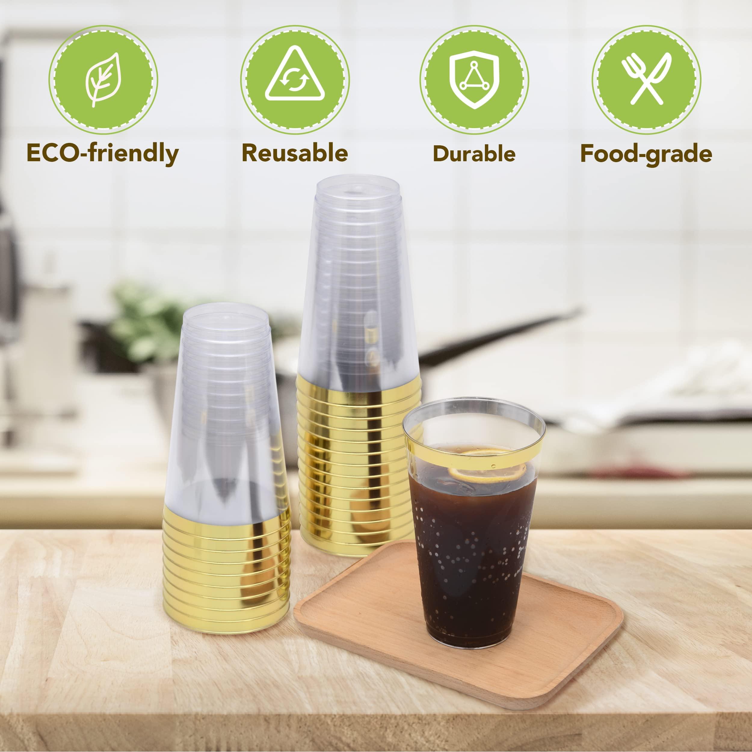 YOUTHSHIP YOUTHSHIP 100 Pcs 16 Oz Disposable Plastic Gold Rimmed Elegant Cups for Wedding, Birthday, Baby Shower Parties