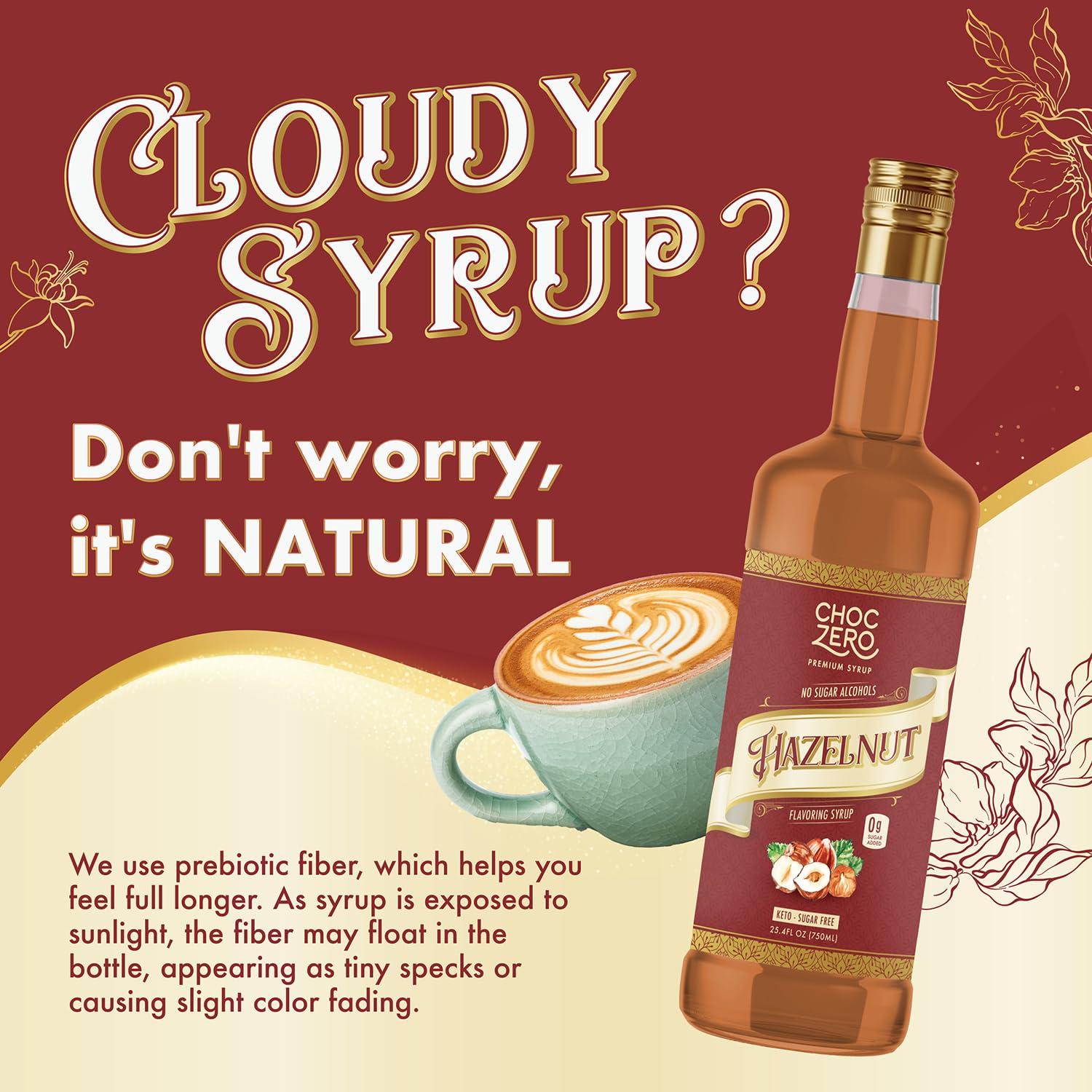 ChocZero ChocZero Sugar Free Hazelnut Syrup for Coffee - Keto Flavoring Syrups - Low Calorie Simple Syrup for Flavored Drinks, 25.4 Ounces Bottle (Pack of 1)