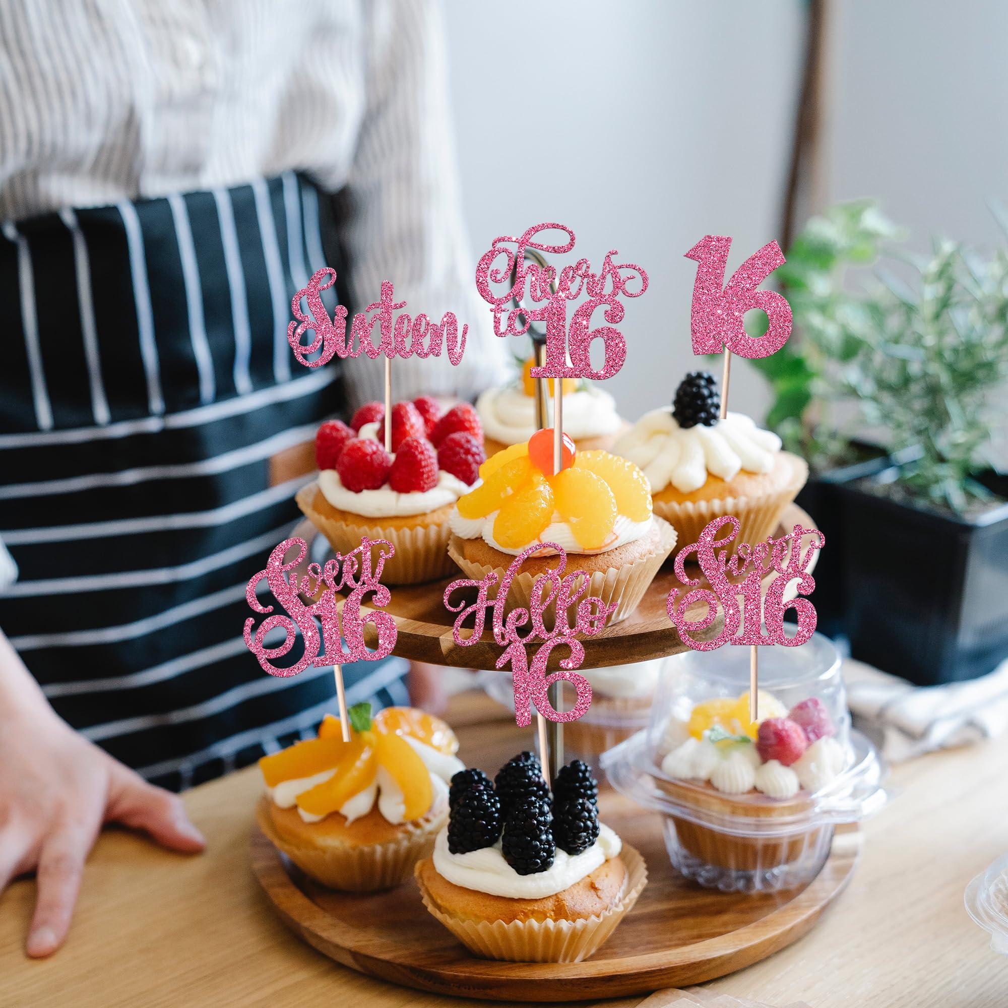 Rsstarxi Rsstarxi 30 Pack Sweet 16 Cupcake Toppers 16th Birthday Cupcake Decorations Hello Cheers to 16 Years Sixteen Birthday Cupcake Picks for Wedding Anniversary 16 Birthday Party Cake Decorfations Pink