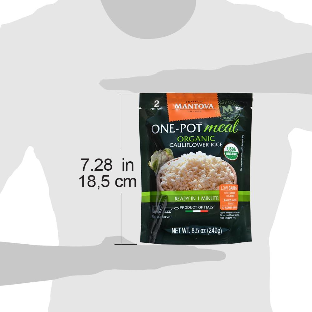 Mantova Mantova Organic Cauliflower Rice, 8.5 oz. (Pack of 6), Product of Italy, One-Pot Meal, Ready-in-Minutes Cauliflower Rice, All-Natural, Healthy Rice Alternative, Ideal for Soups, Stews, Side Dishes, Salads, Rice Bowls, Breakfast Bowls and More, Gluten