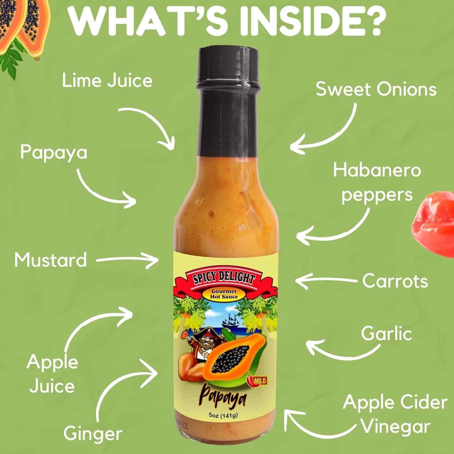 Flavor Pirate Spicy Delight Papaya Habanero Hot Sauce - Aruba Hot Sauce Made With Habanero Pepper, Papaya, and Spices, Caribbean Inspired Sweet Spicy Sauce, Gluten Free, Vegan, 2-pack