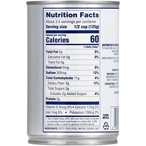 Bush\'s Best BUSH\'S BEST 15 oz Canned Dubon Petit Pois Green Peas, Source of Plant Based Protein and Fiber, Vegetarian, Low Fat & Gluten Free, (Pack of 12)