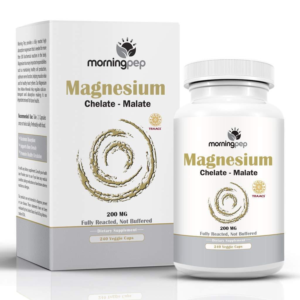 Morning Pep Magnesium Bisglycinate Chelate 240 Vegi Caps 200mg Elemental per Serving