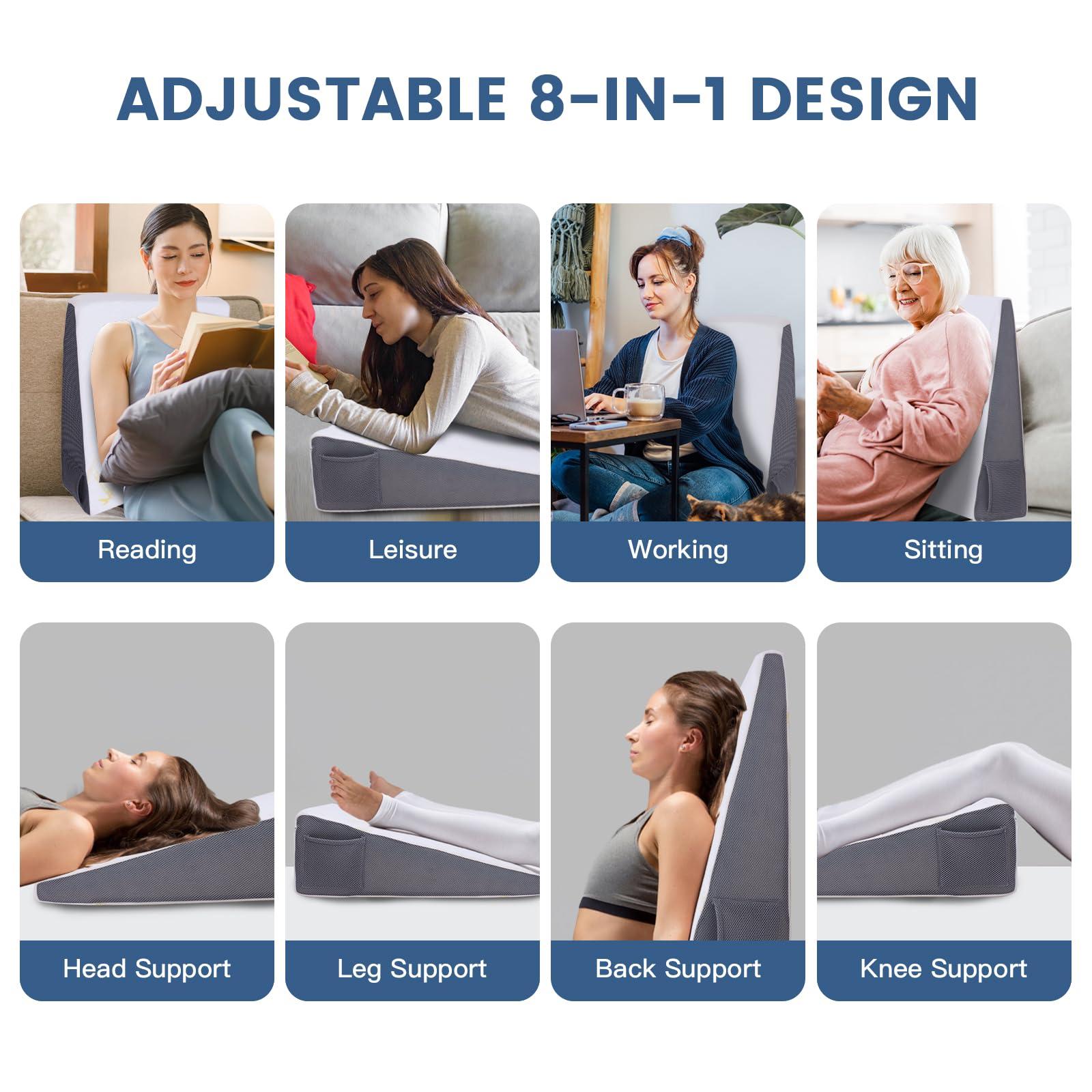 JoliNuit JoliNuit Bed Wedge Pillow for Sleeping, and Resting, Gel Memory Foam Pillow for Back, Knee Pain Relief After Surgery, 7.5 Inch Triangle Elevation Cushion for Acid Reflux,Gerd,Anti Snoring