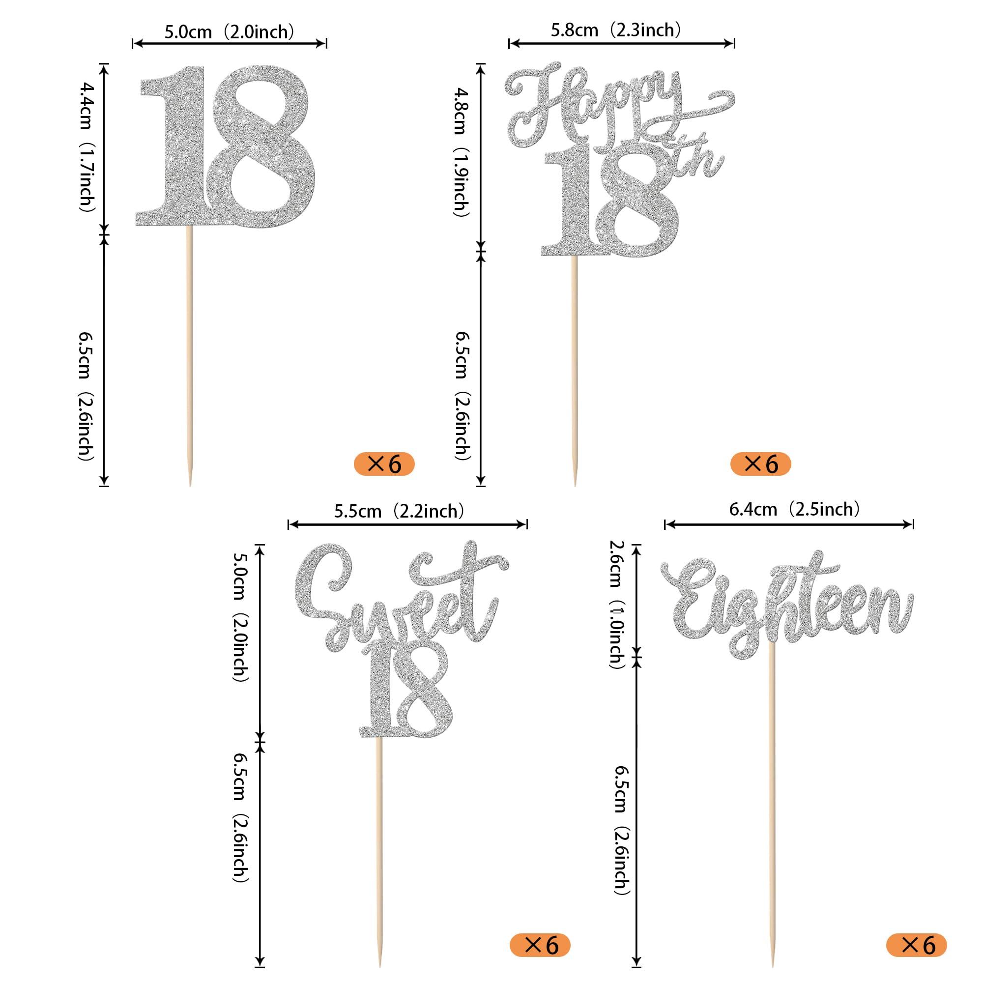 Rsstarxi Rsstarxi 24 Pack Happy 18th Birthday Cupcake Toppers Glitter Sweet 18 Cupcake Toppers Eighteen 18 Fabulous Cake Decorations for 18th Birthday Anniversary Party Cake Decorations Silver