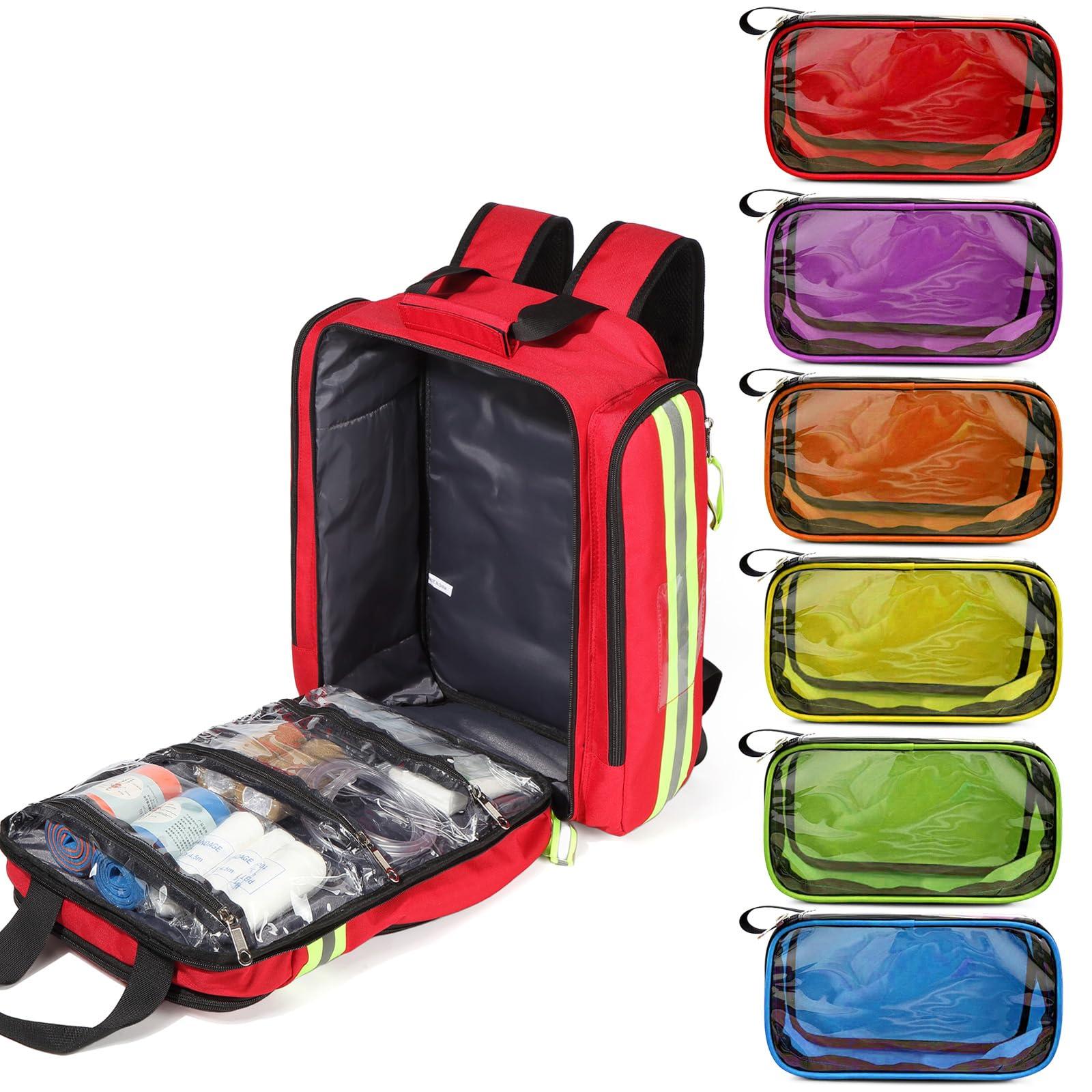 Gatycallaty Gatycallaty First Aid Backpack - Medical Evacuation Bag - Red Emergency Lifeguard Bag for Ems Emt First Responder Trauma (Red)