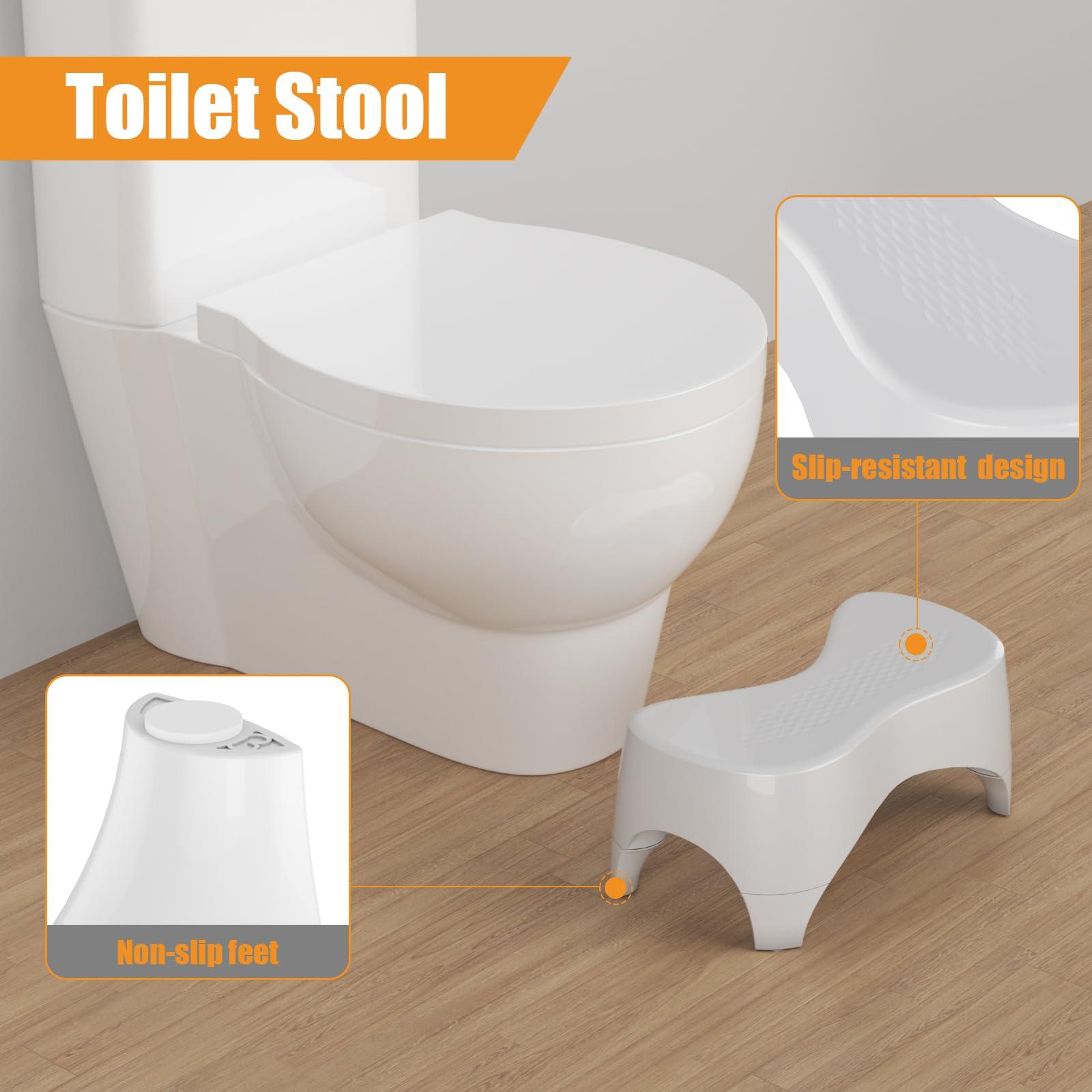 homfan Toilet Stool, Toilet Step Stool, Potty Stool for Adults and Kids, Poop Stool for Bathroom, Non-Slip Simple Design White