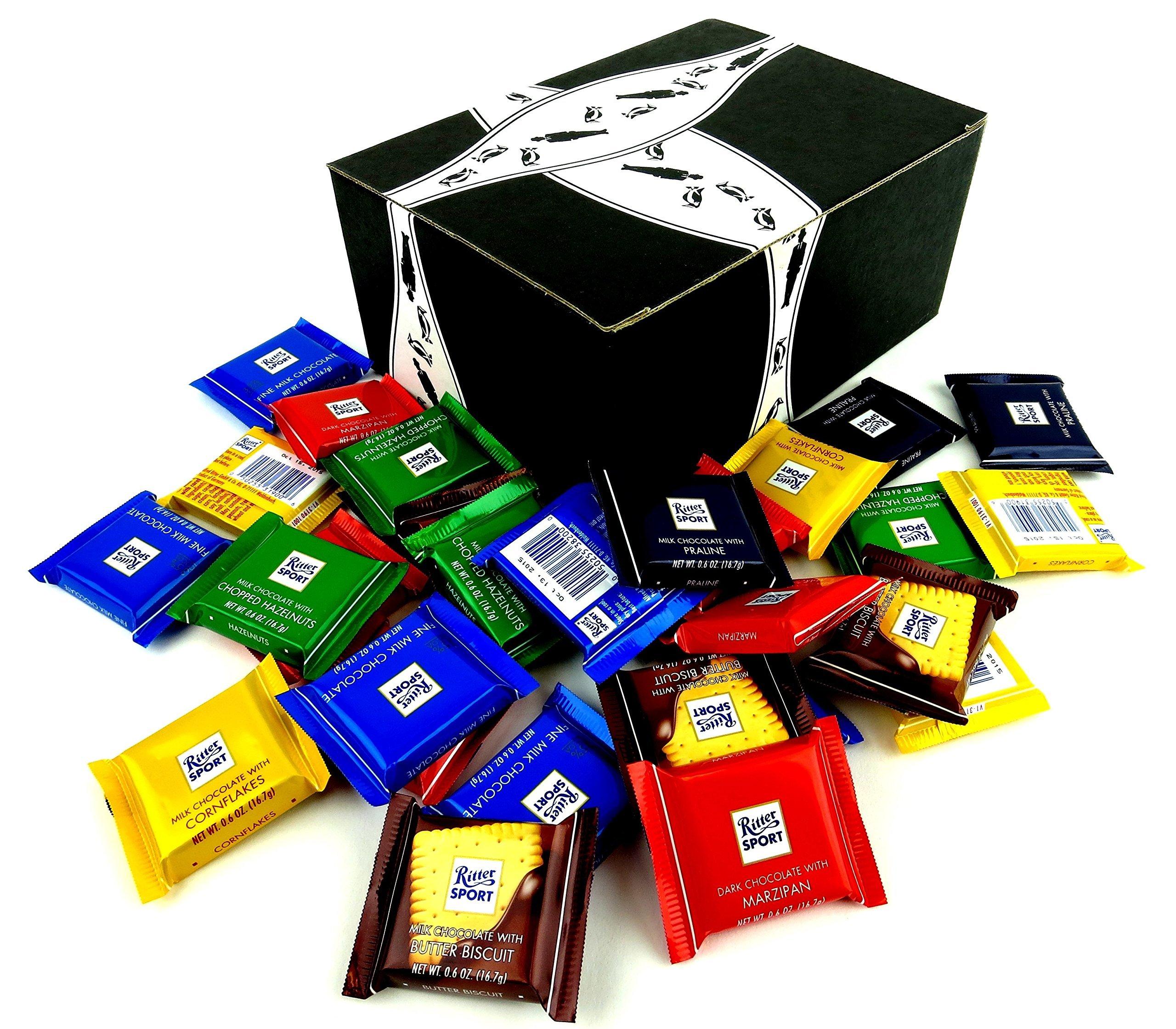 Black Tie Mercantile Ritter Sport Assorted Mini Chocolate Squares, 1 lb Bag in a BlackTie Box