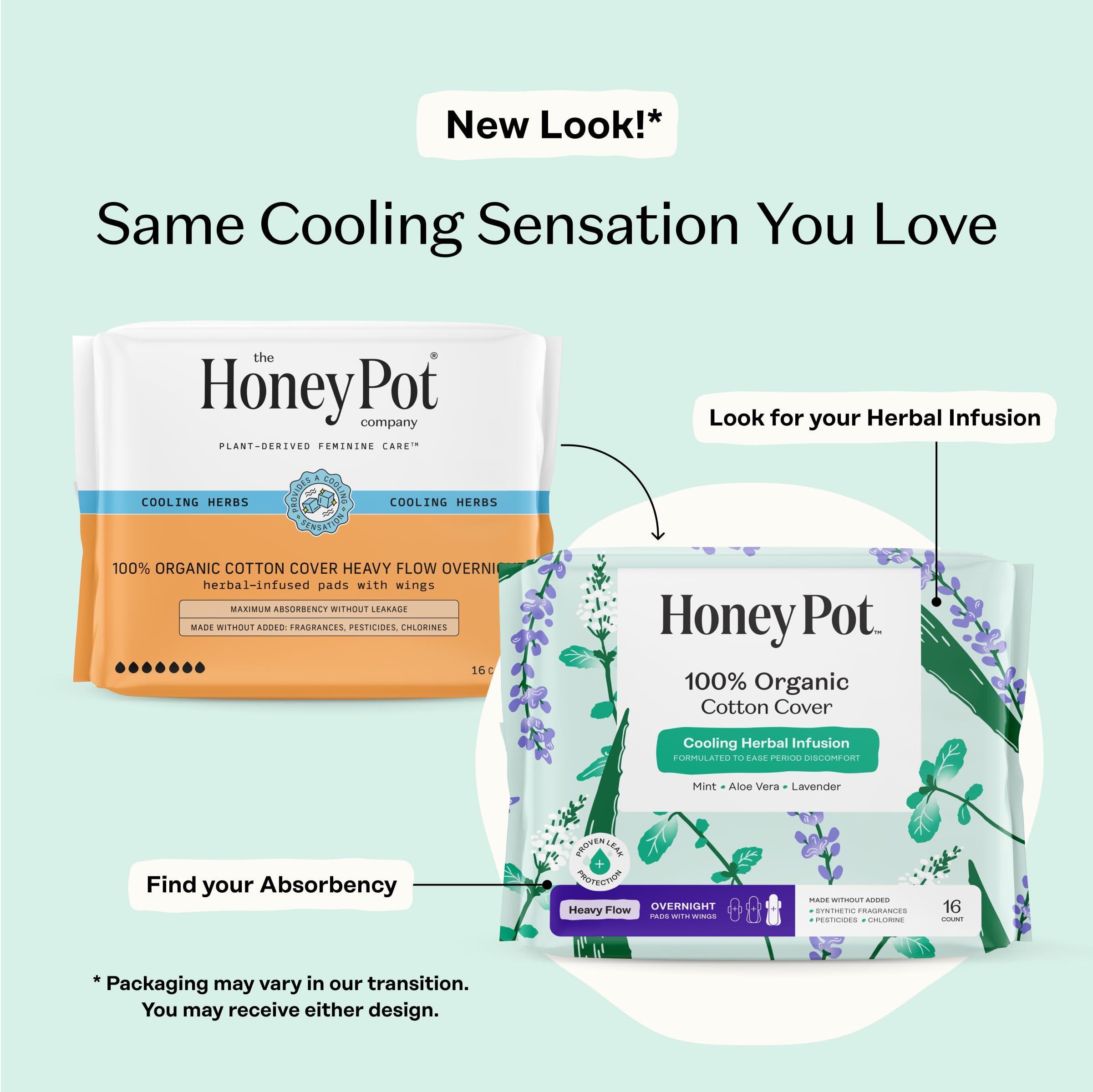 The Honey Pot Company The Honey Pot Company - 64ct - Herbal Sanitary Pads for Women - Heavy Flow Overnight w/Wings - Infused w/Essential Oils for Cooling Effect & Organic Cotton Cover - Feminine Care - FSA & HSA
