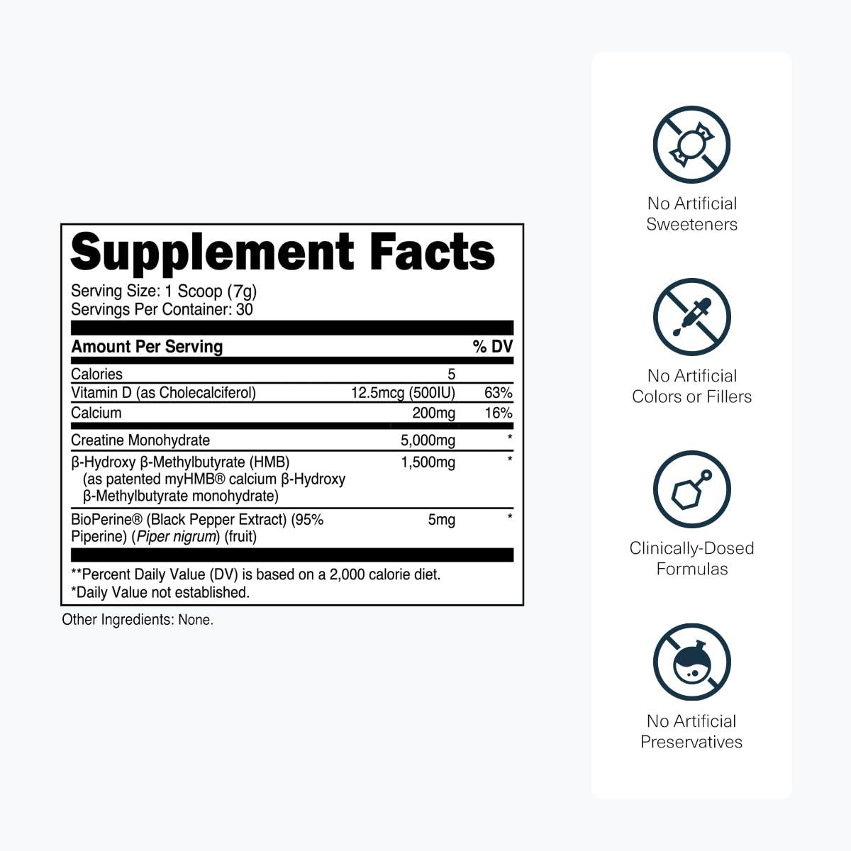 Transparent Labs Transparent Labs Creatine HMB - Creatine Monohydrate Powder with HMB for Muscle Growth, Increased Strength, Enhanced Energy Output, and Improved Athletic Performance - 30 Servings, Unflavored