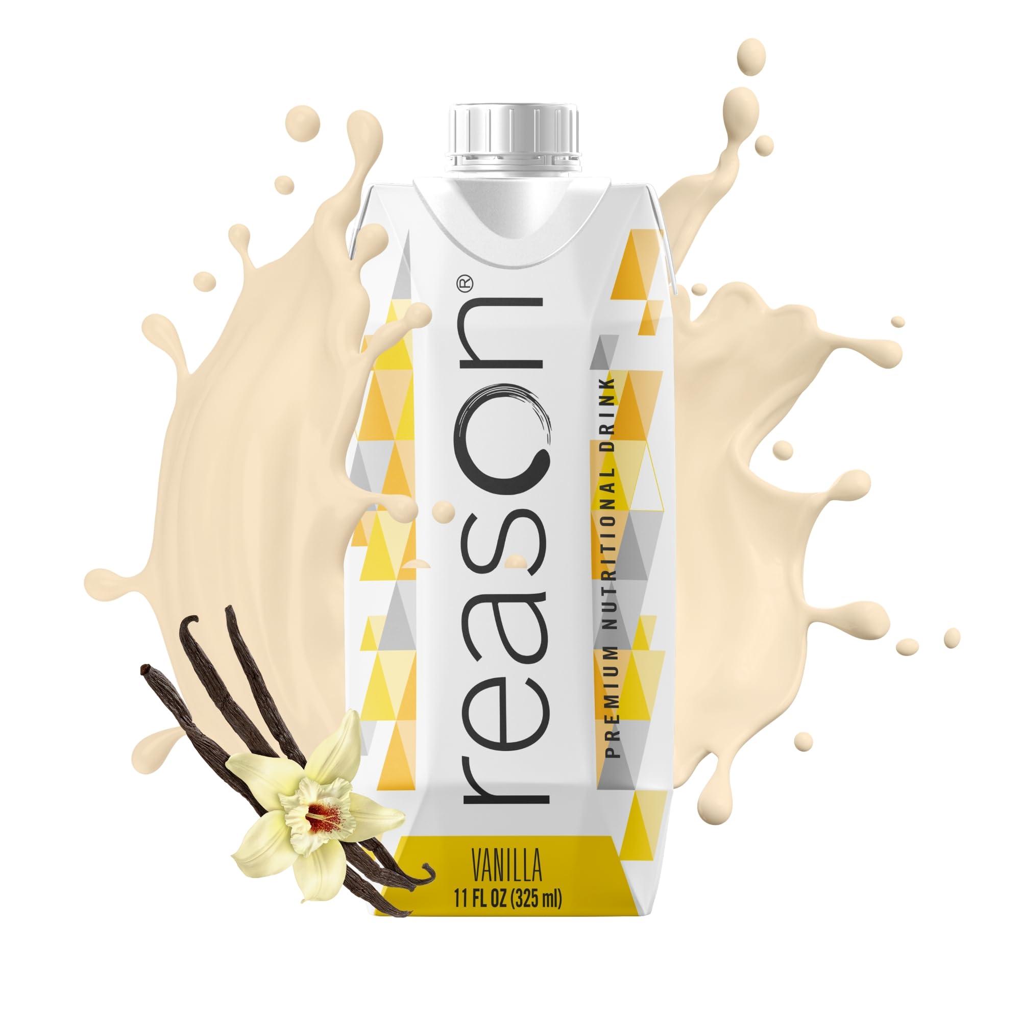 Reason Reason Premium High Calorie Protein Drink - Free of Soy, Gluten, Artificial Flavors, Sweeteners - Lactose-Friendly - Great for Tube-Feeding - Vanilla, 11 oz, 12 Count
