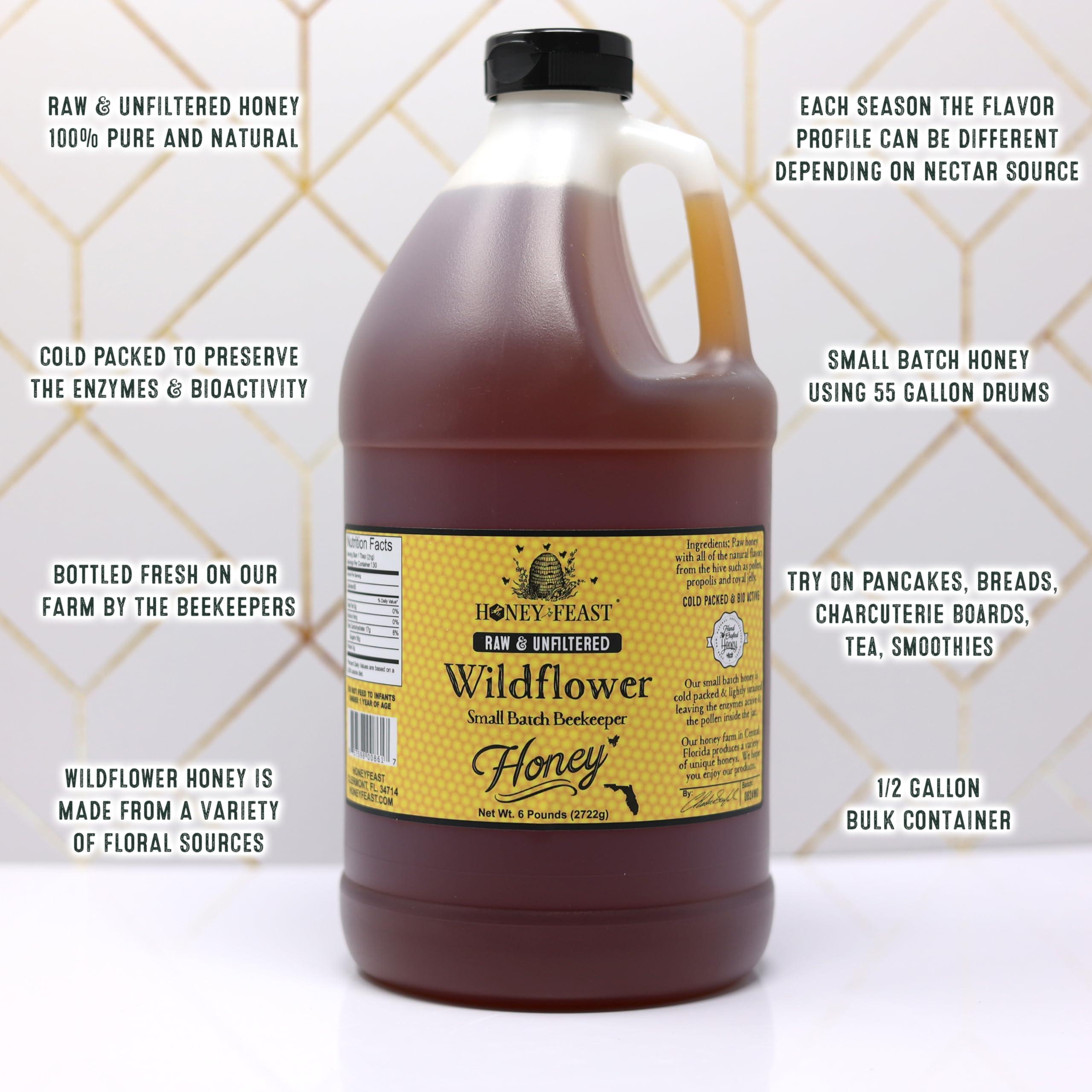 Honey Feast HONEY FEAST Wildflower Honey - 6 Pounds (1/2 Gallon) Bulk Honey, All Natural, Unfiltered, Unheated Honey, Perfect for Sweetening & Baking