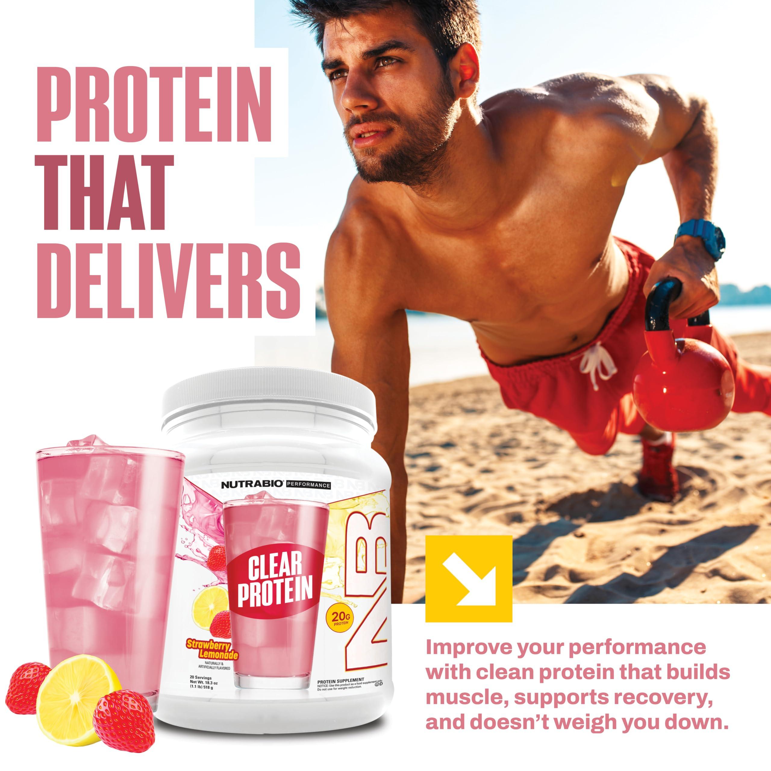 NutraBio NutraBio Clear Whey Isolate Protein Powder, Delicious & Refreshing Fruit Flavors, Protein Juice, No Milky Taste, No Foam, Zero Sugar, Strawberry Lemonade, 20 Servings