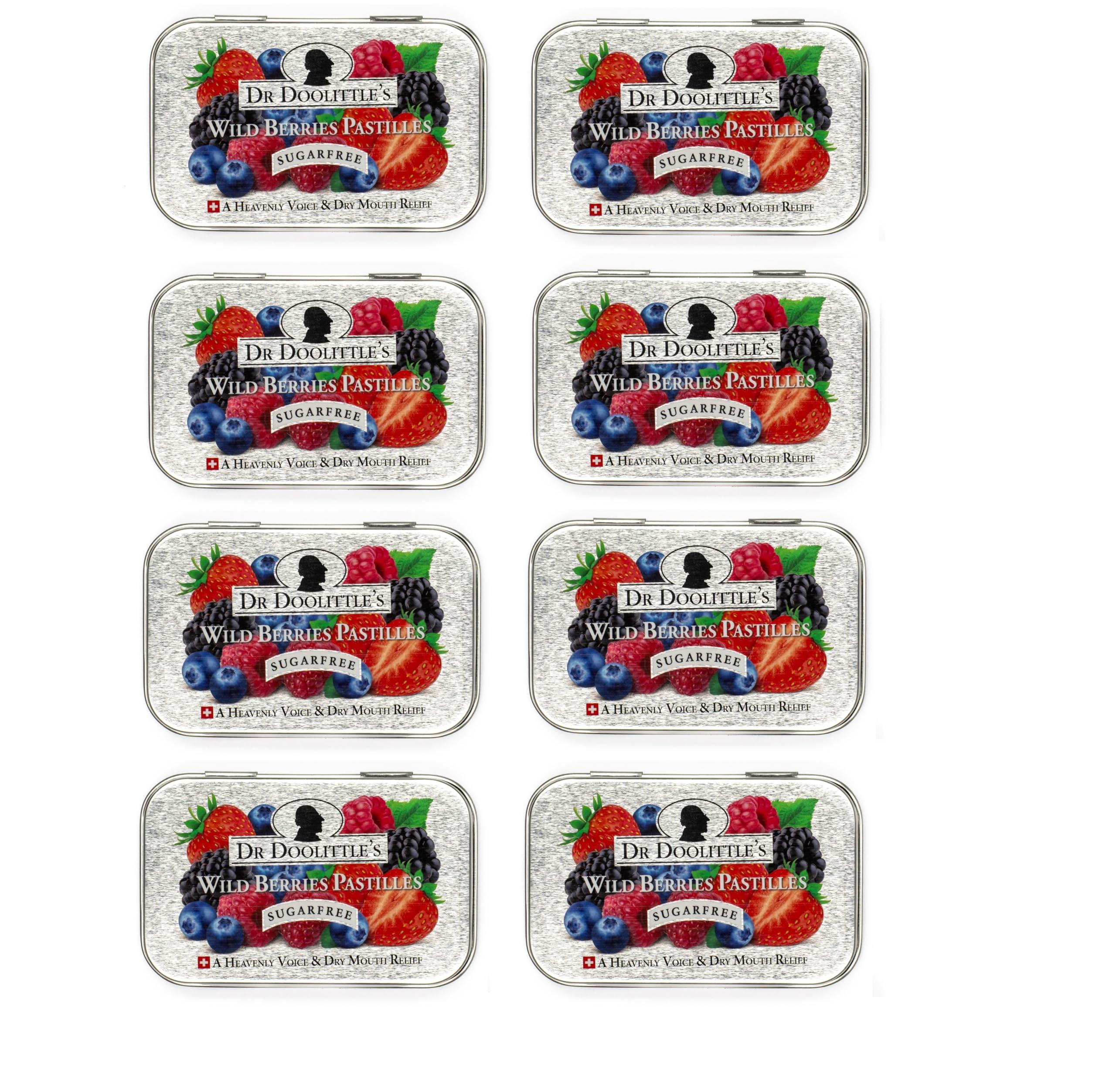DOOLITTLE Dr. Doolittles Sugar Free Soft Fruit Pastilles for Voice and Throat, Wild Berries Flavor, 2.12 Ounce Tin, Approximately 25 Count Package, 8 Pack
