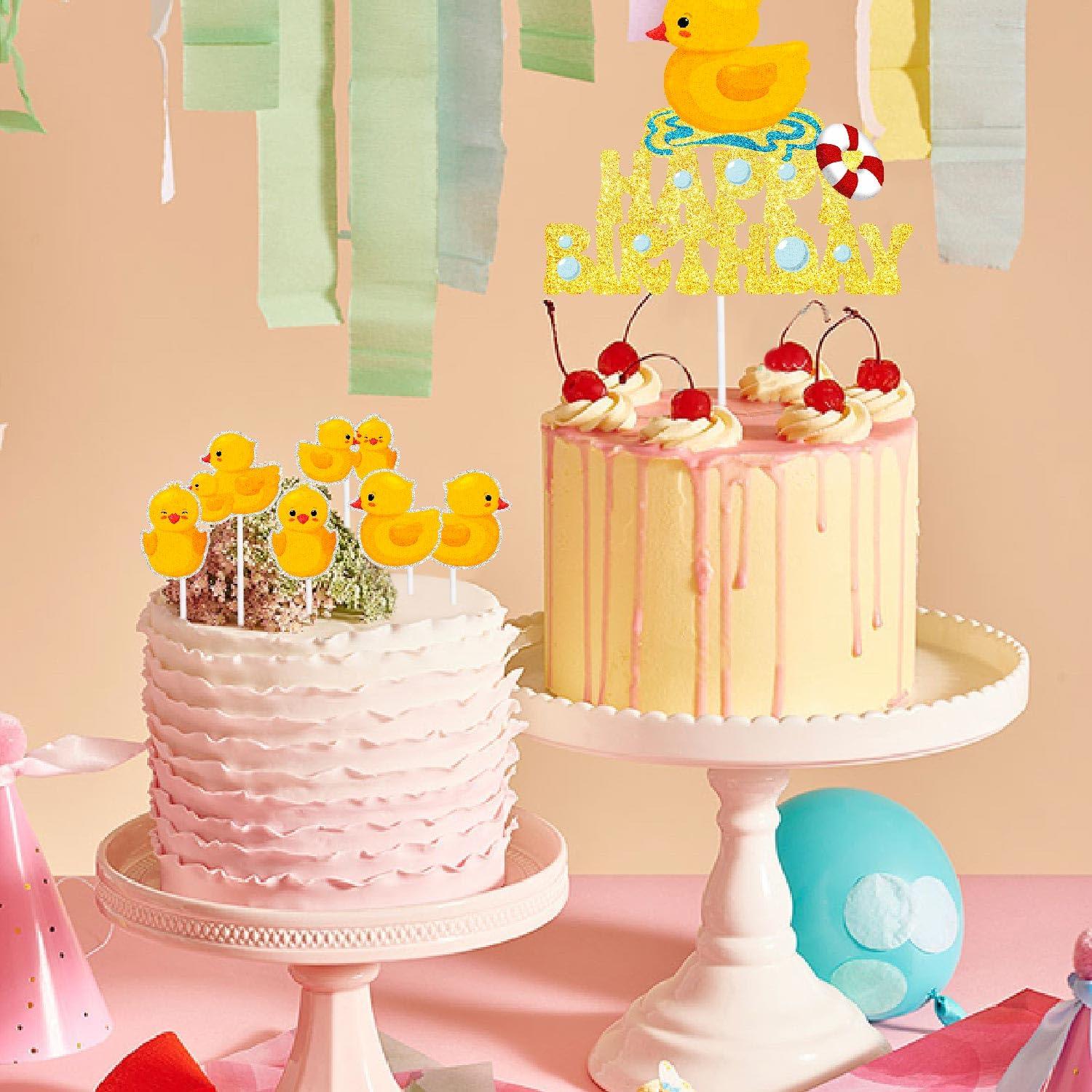 SugarGera Duckling Cake Toppers Set of 7 Duck Themed Kids Birthday Decorations, Boy or Girl Themed Birthday Party, Duckling Themed Party, or Baby Shower Party Decoration Supplies. SugarGera