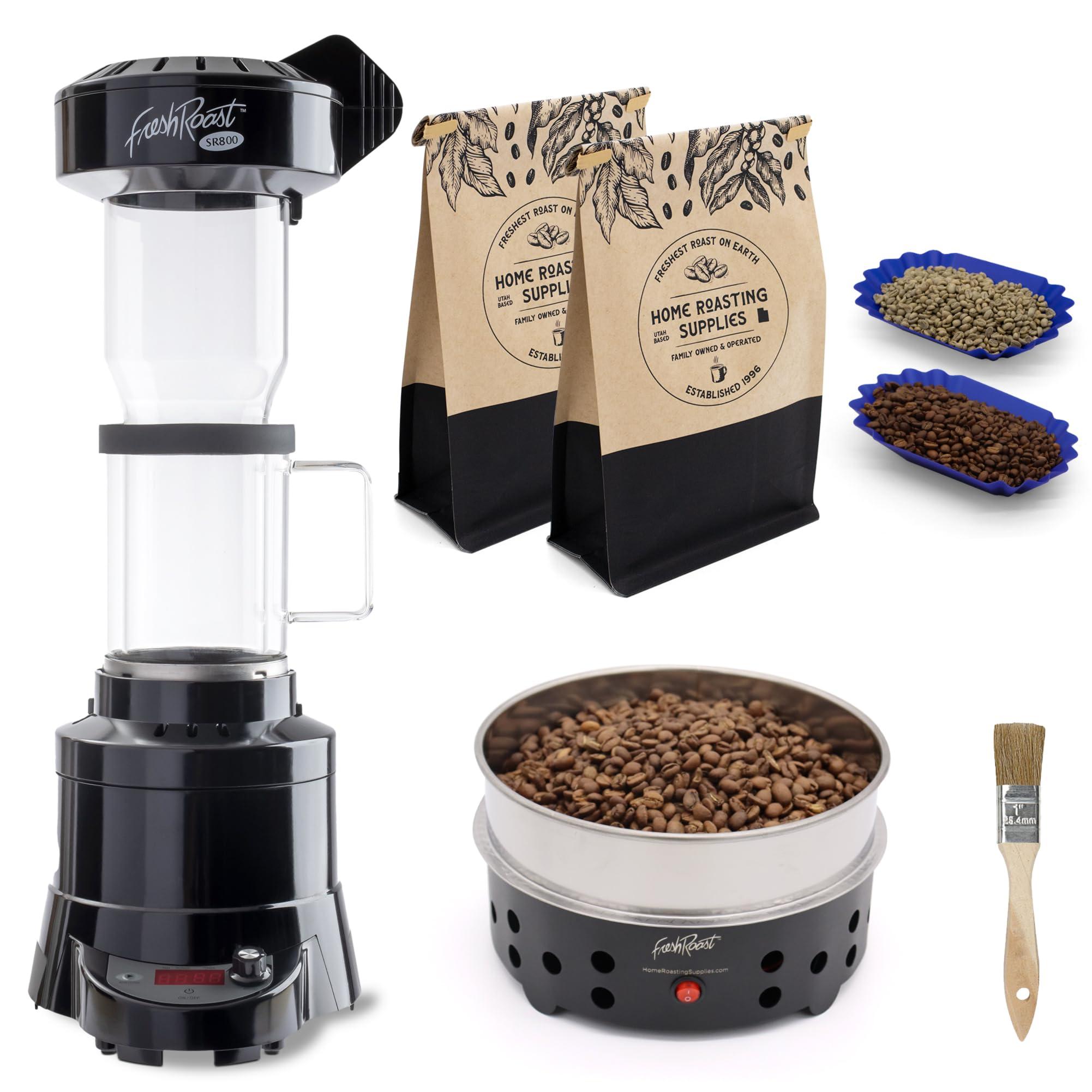 Fresh Roast Fresh Roast Coffee Roaster Bundle SR800, Glass Extension Tube, Coffee Bean Cooler, (2 Lbs) Sample Pack of Green Beans, (2- pack)Sample trays