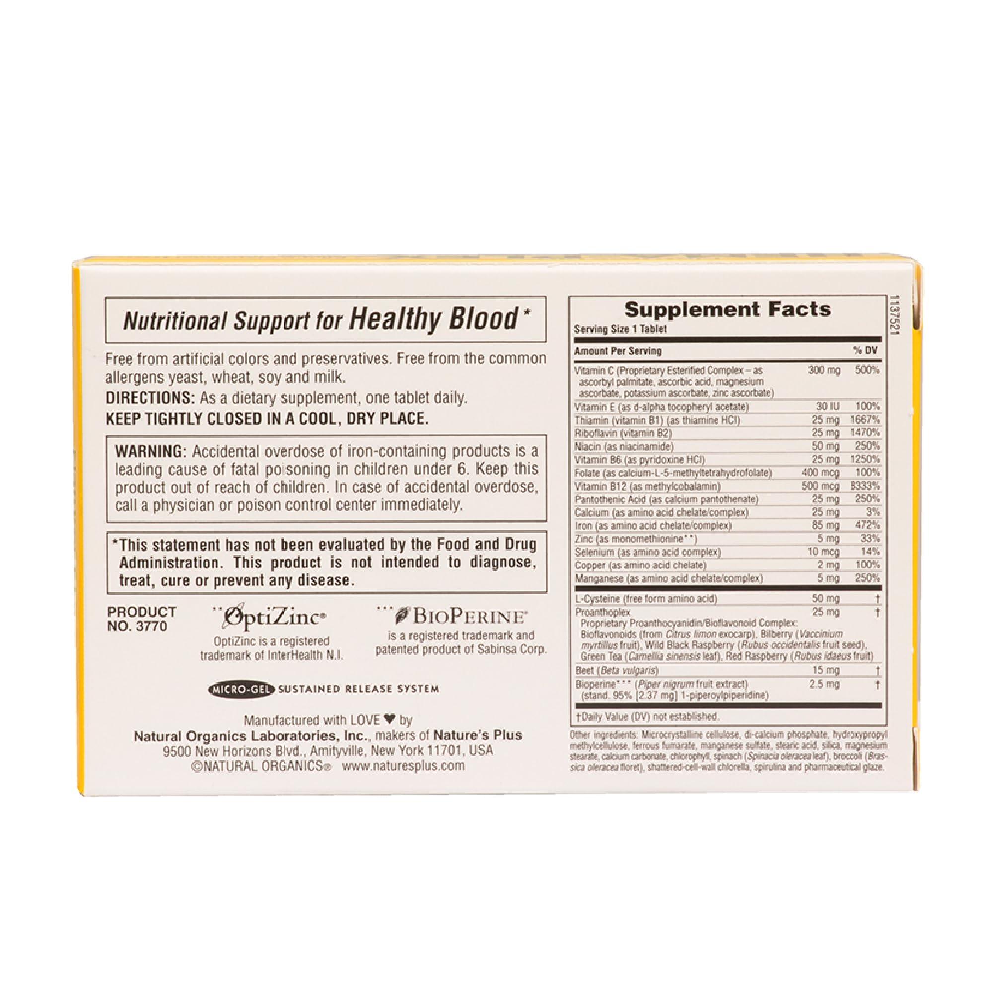 Nature's Plus NaturesPlus Hema-Plex Iron - 30 Slow-Release Tablets - 85 mg Chelated Iron - Total Blood Health - with Vitamin C & Bioflavonoids - Non GMO, Vegetarian & Gluten Free - 30 Servings