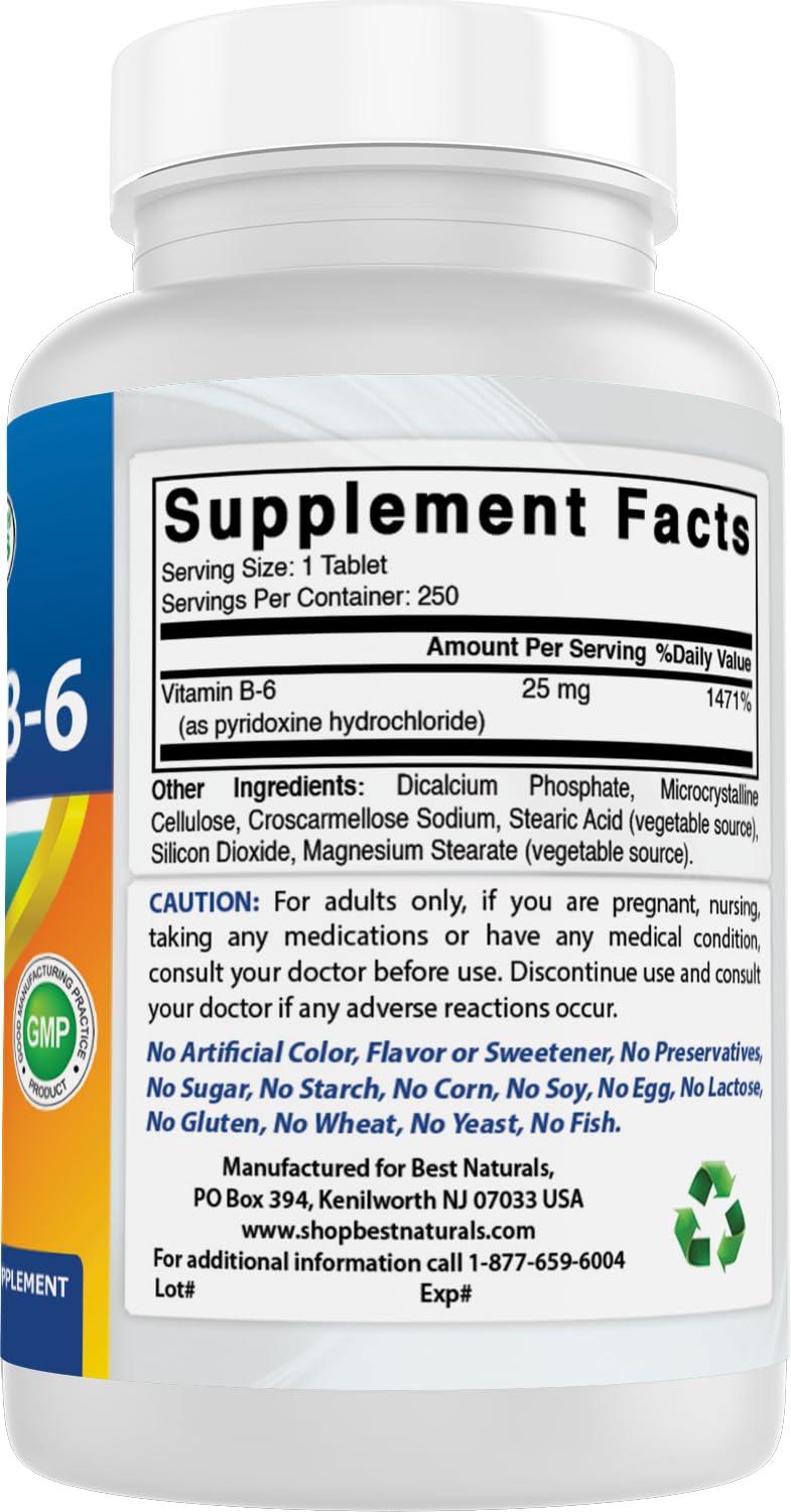 Best Naturals Best Naturals Vitamin B6 25mg 250 Tablets (250 Count (Pack of 3))