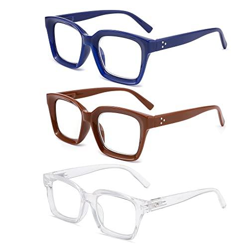 LOUOL READERS LOUOL 3 Pack Readers for Women Oprah Style Square Reading Glasses with Spring Hinge Blue Light Blocking for Men Ladies +3.5