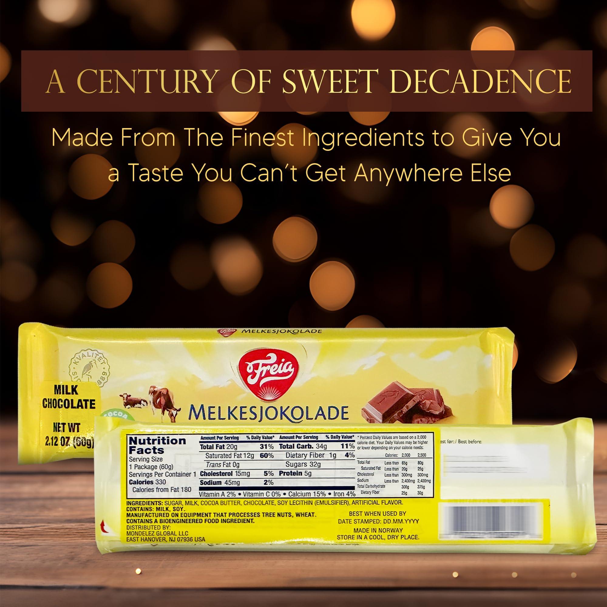 FREIA Freia Norwegian Milk Chocolate Bars, 12-Pack, 60g, Individually Wrapped, Rich, Decadent, Smooth Melt-in-Your-Mouth