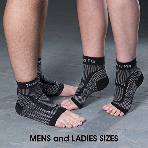 TechWare Pro TechWare Pro Ankle Brace Compression Sleeve - Relieves Achilles Tendonitis, Joint Pain. Plantar Fasciitis Foot Sock with Arch Support Reduces Swelling & Heel Spur Pain. (Black, S/M)