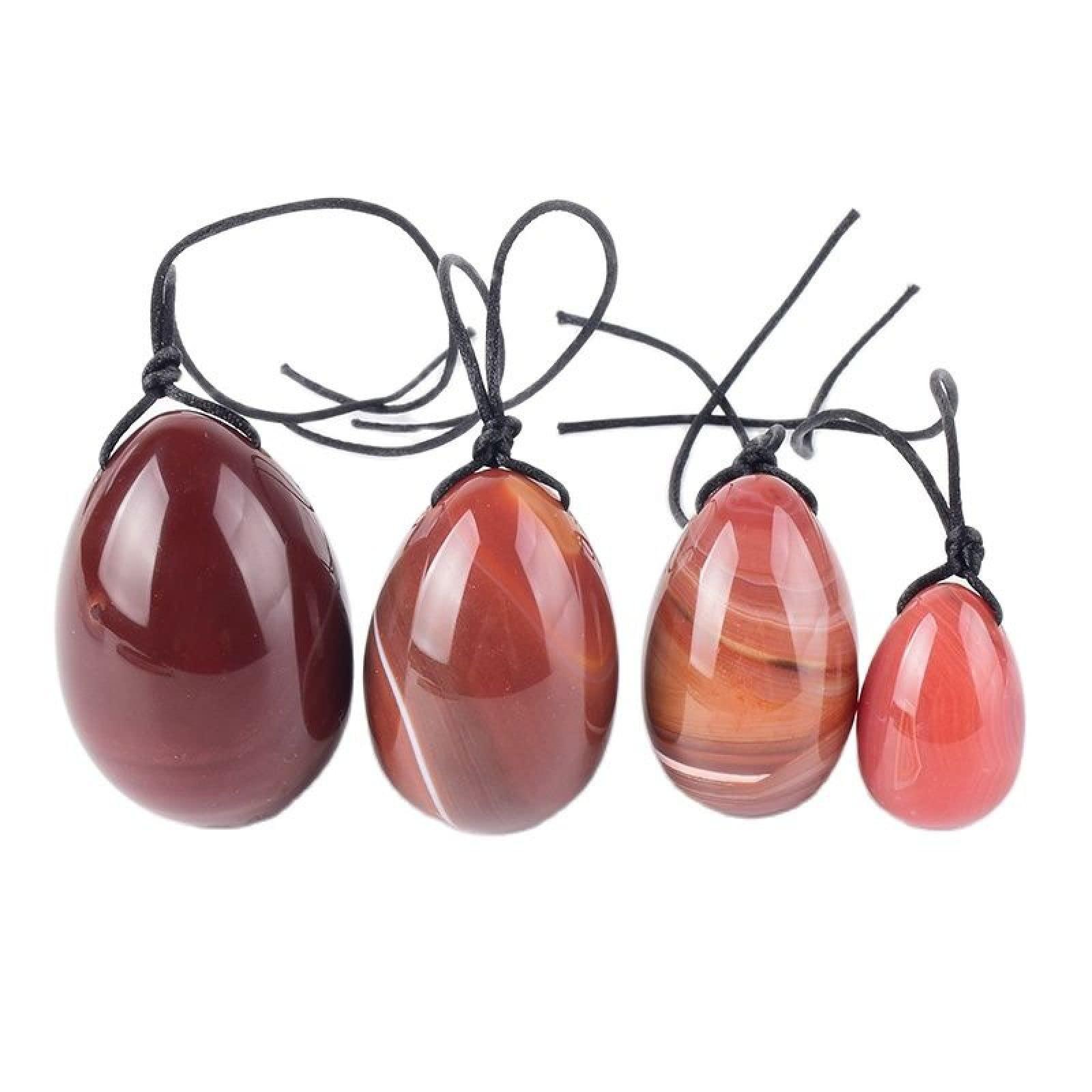 MiZuh Yoni Egg Set Drill Natural Red Agate Yoni Egg Big 4 Pcs Set Crystal Massage Ball Women Kegel Exercise,40x25 Mm