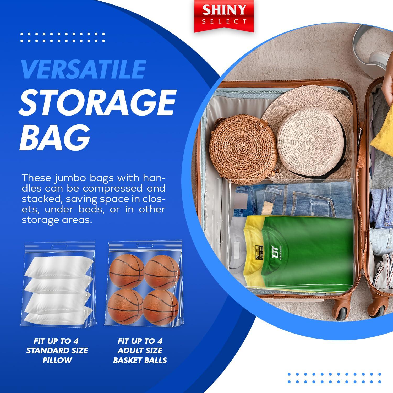 SHINY SELECT Extra Large Big 8 Gallon Jumbo Storage Bag Super Thick Clear Plastic Bags with Handle & Zipper Seal, 15 Bags Heavy Duty 4 Mil. Thick for Moving, Clothing, Beach, Art, Supplies, Towels
