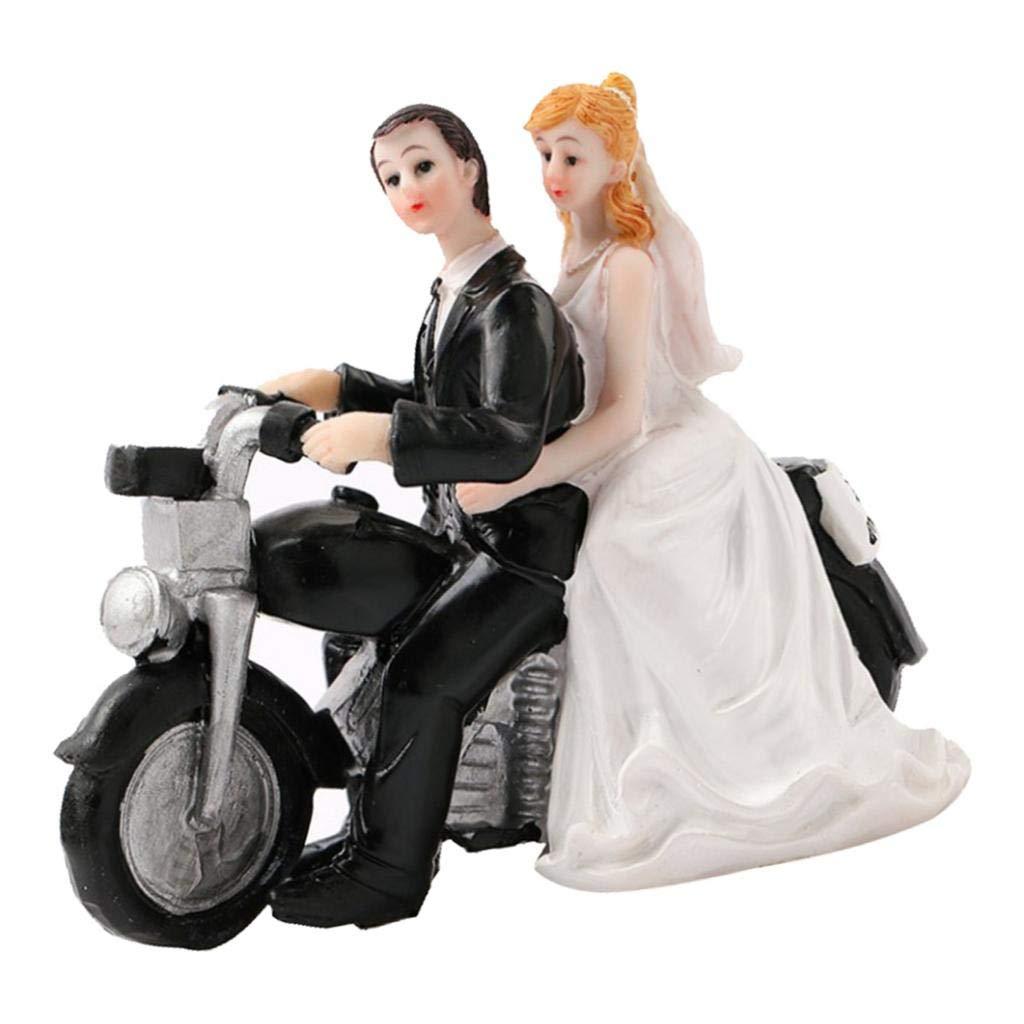 predolo predolo Bride Groom Couple Motorcycle Resin Figurine Romantic Cake Topper Party
