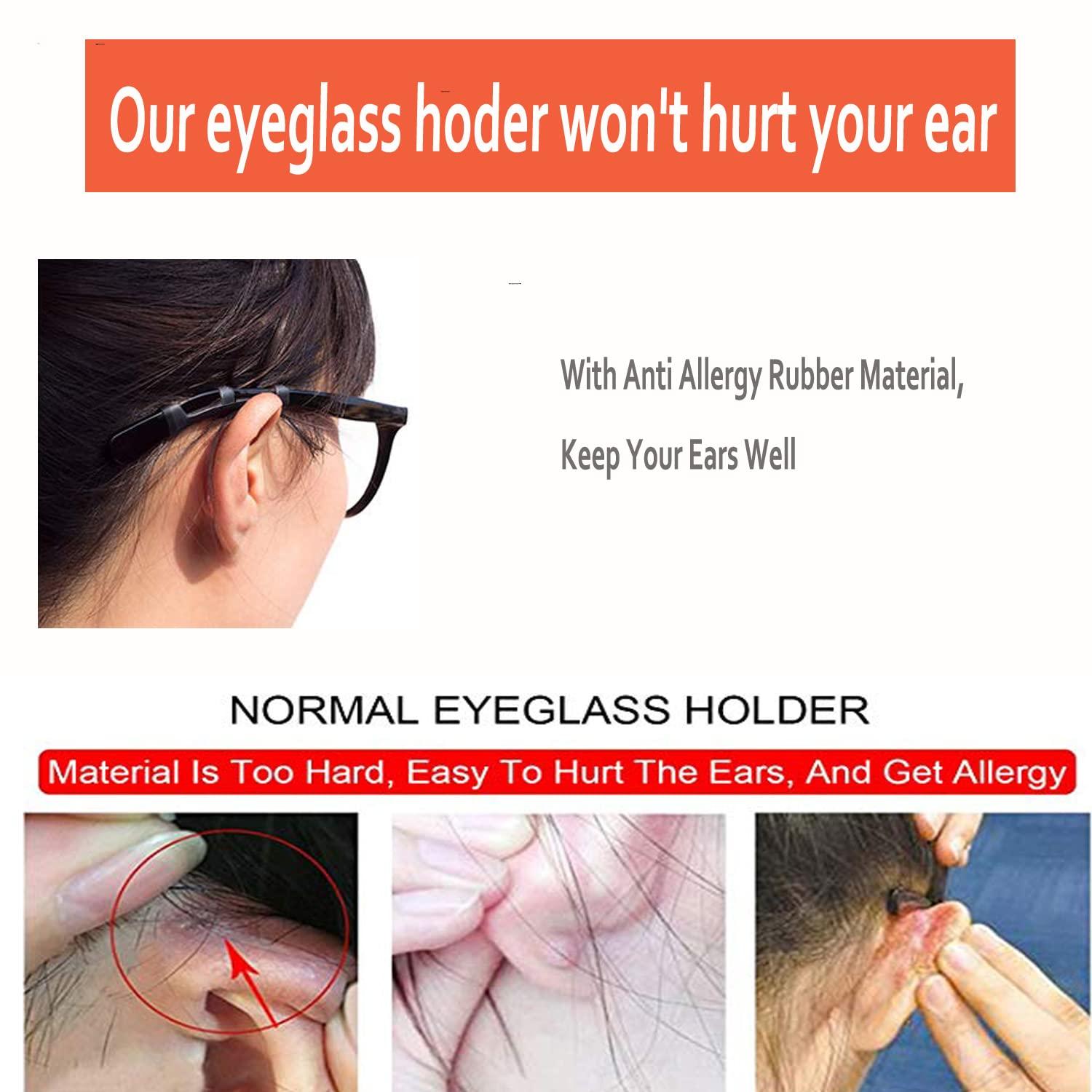 MOLDERP MOLDERP Eyeglass Ear Cushions - Soft Silicone Glasses Ear Grip Temple Tips Eyeglass Pads Anti Slip Eyeglasses Ear Hook Comfort Sport 7 Pairs (L-black, all)