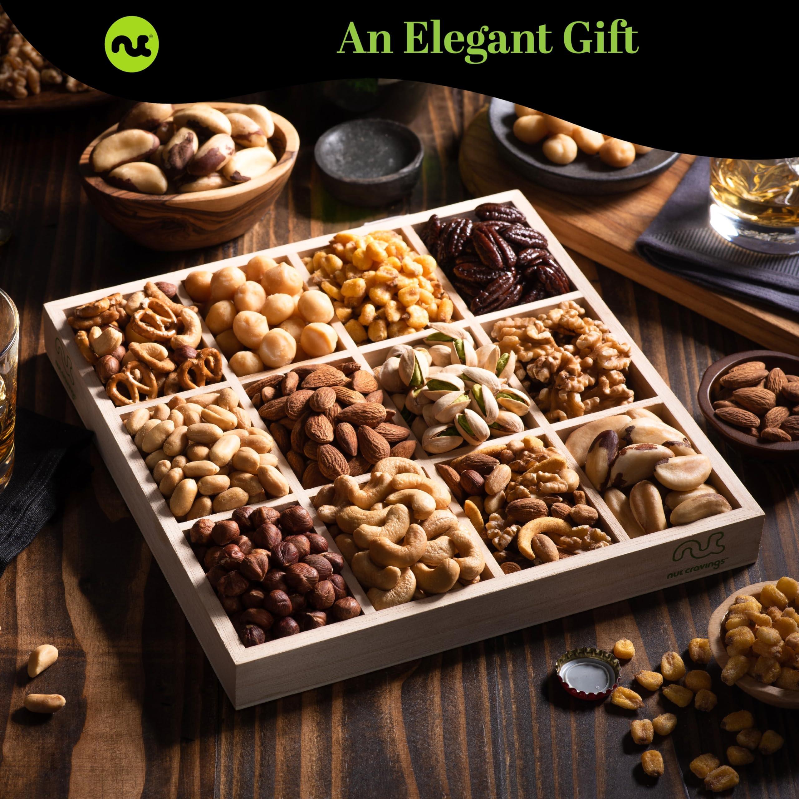 Nut Cravings NUT CRAVINGS Gourmet Collection - Get Well Soon Nuts Gift Basket with Get Well Soon Ribbon in Reusable Wooden Tray (12 Assortments) Care Package Variety, Kosher Snack Box