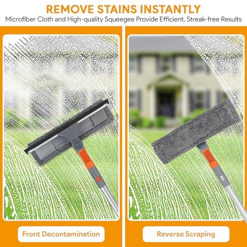 Lshfjnd Window Squeegee Cleaner, 2 in 1 Window Washer Cleaning Kit with Extension Pole, Window Washing Equipment with Bendable Head, Glass Cleaning Tools for Indoor/Outdoor High Window