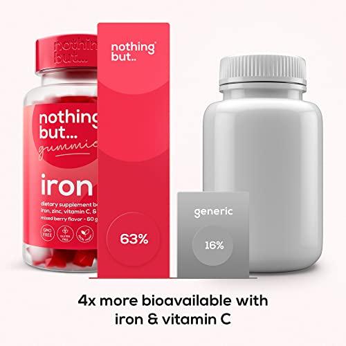 nothing BUT nutrition Natural Iron Supplement for Women and Men with a Delicious Mixed Berry Flavor - Chewable Vegan Iron Supplements w/ Vitamin C, Zinc, Folic Acid & B Vitamins - 60 Iron Gummies for Anemia