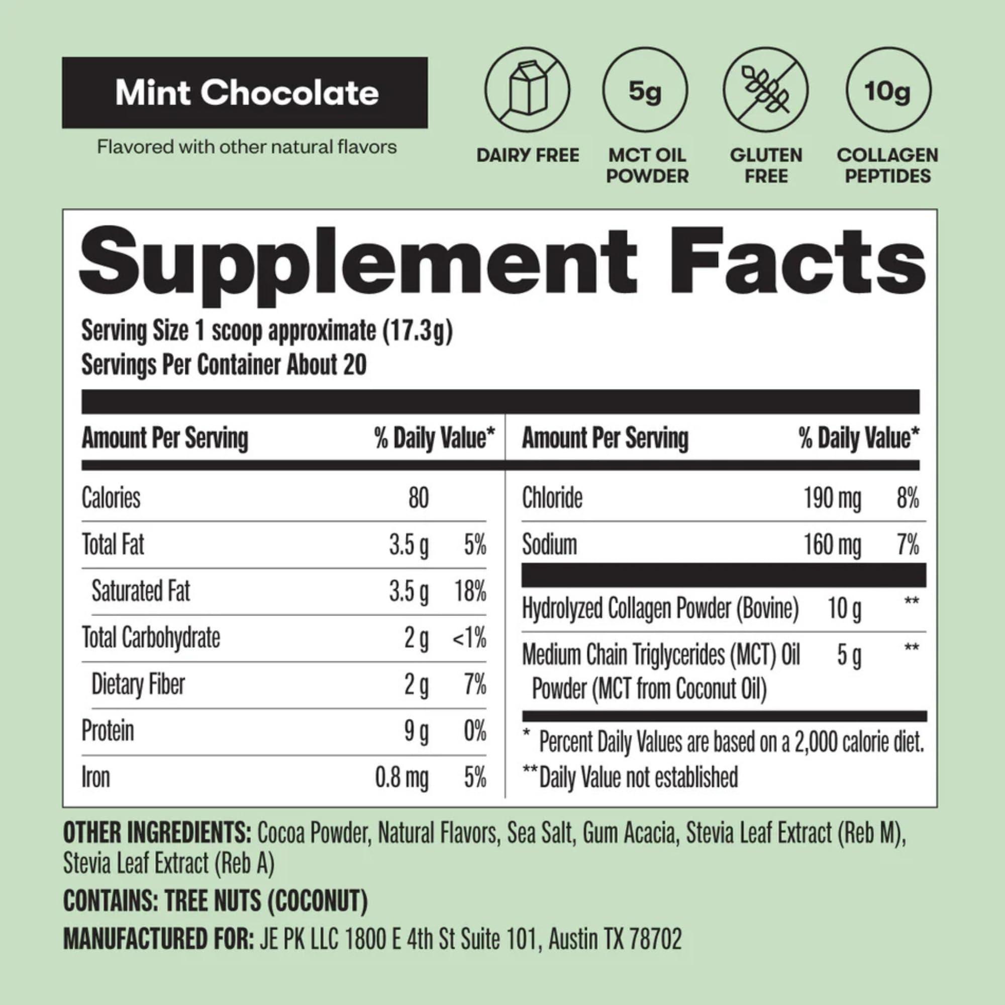 Perfect Keto Perfect Keto Collagen Protein Powder with MCT Oil - Grassfed, GF, Multi Supplement, Best for Ketogenic Diets, Use as Keto Creamer, in Coffee and Shakes for Women & Men (Mint Chocolate)
