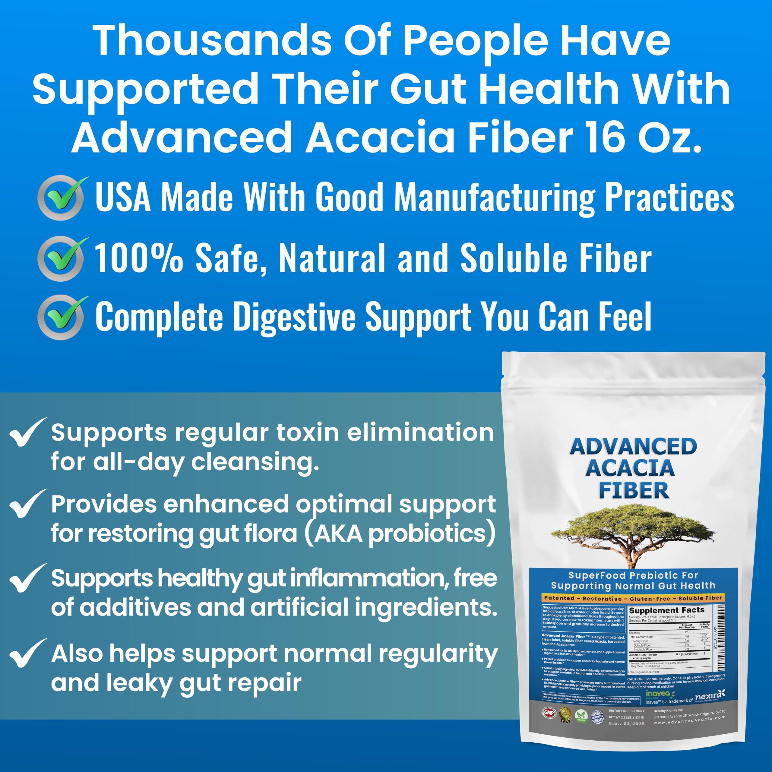 Kidney Restore Advanced Acacia Fiber Powder 16oz Soluble Fiber Leaky Gut Repair Powder. Organic Fiber Supplement Powder for Gut Health, Regularity, Digestive Rejuvenation