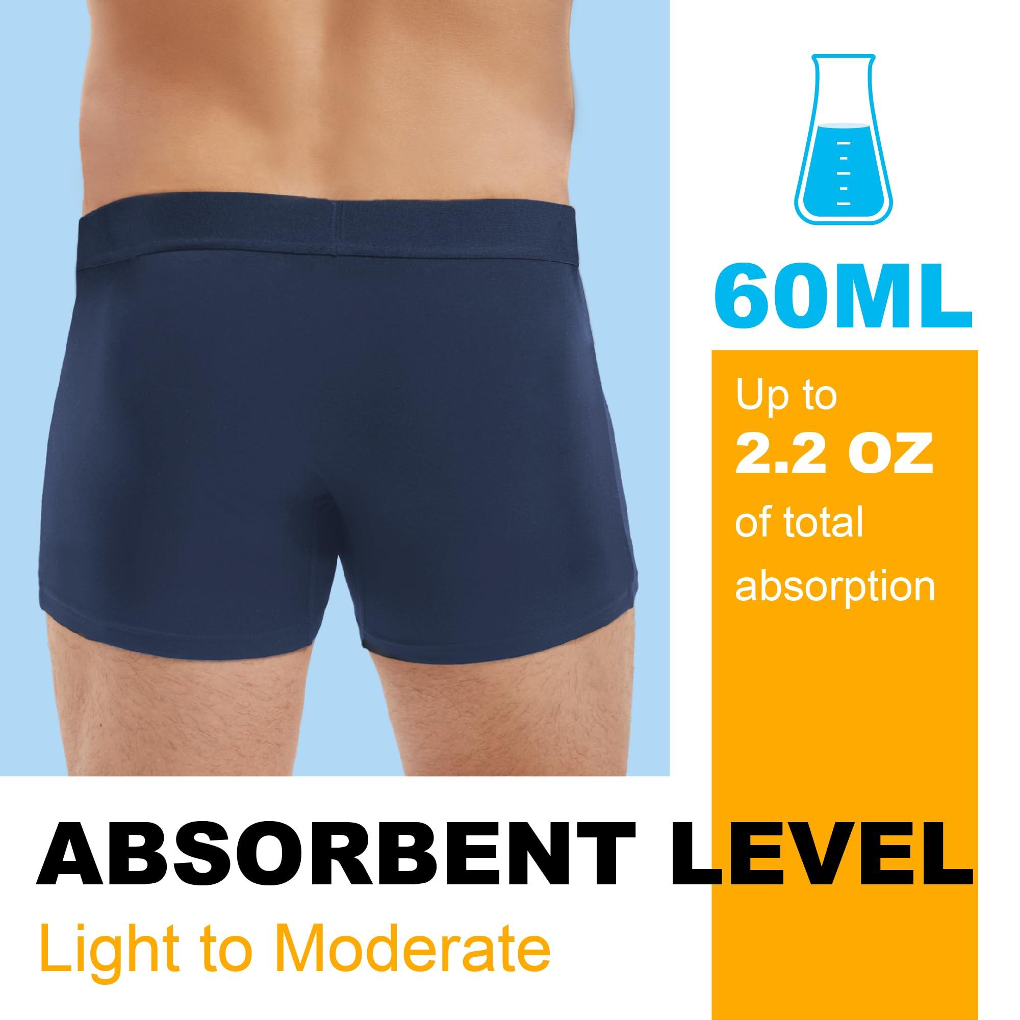 IRISMORII RISMORII Mens Leakproof Underwear Washable Adult Bladder Protection Incontinence Absorbent Trunk 60 ML Absorbency (Dark Blue L)