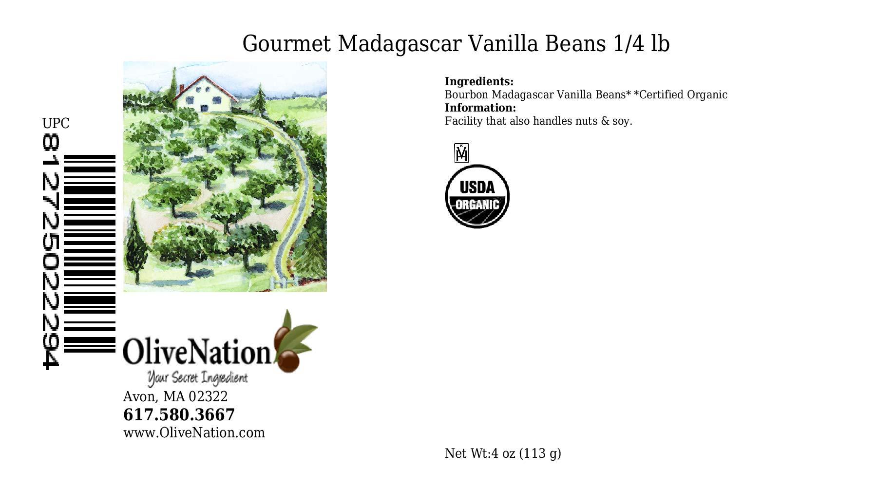 OLIVENATION Organic Madagascar Vanilla Bean Pods - Whole Bourbon-Madagascar Beans for Baking - Cooking - Non-GMO - Kosher - Grade A - 1/4 lb (26-30 beans)