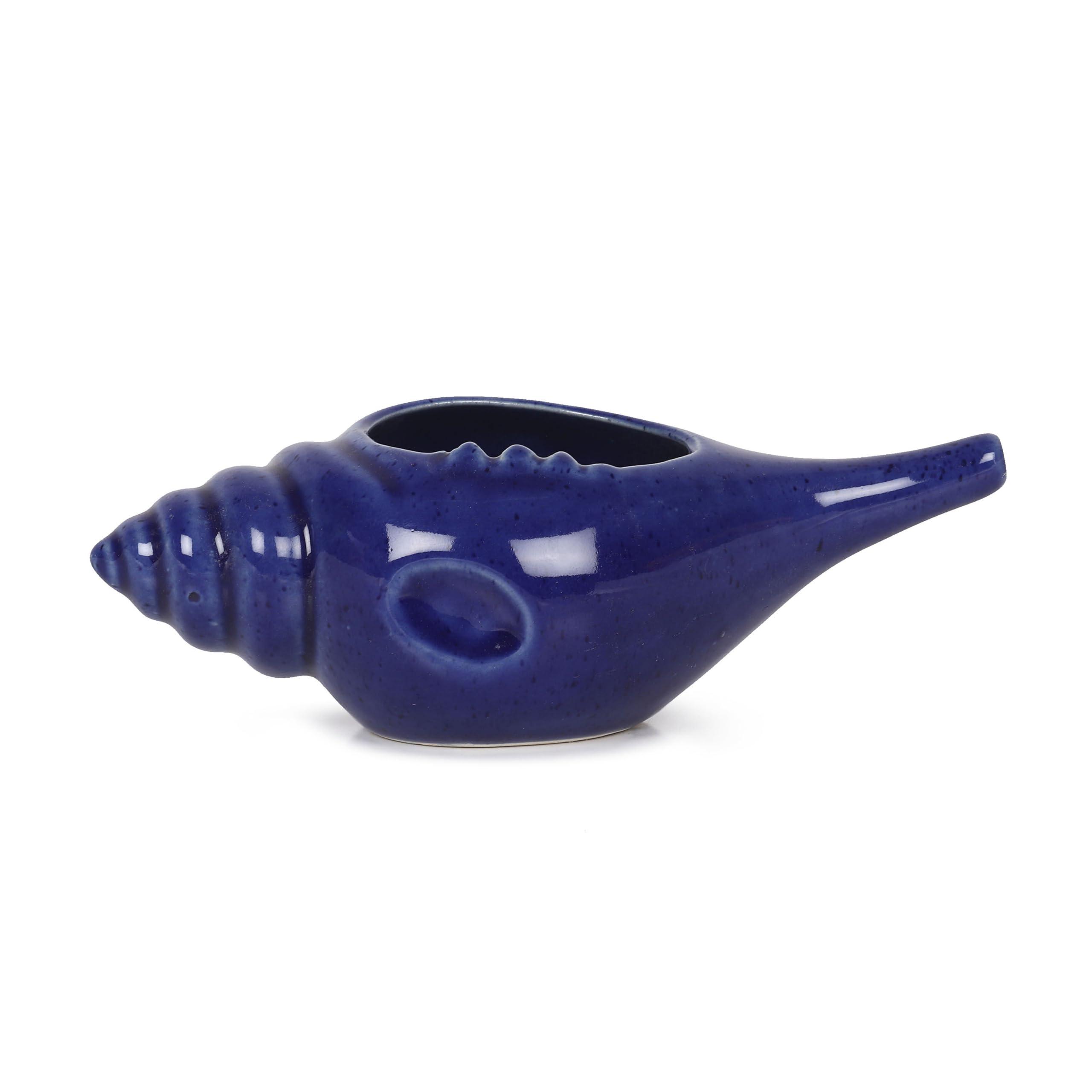 Qimacplus Qimacplus Leak Proof Durable Ceramic Neti Pot Non-Metallic and Comfortable Grip with 10 Sachet Neti Salt | Microwave and Dishwasher Friendly Natural Treatment for Sinus and Congestion (Blue Matt)