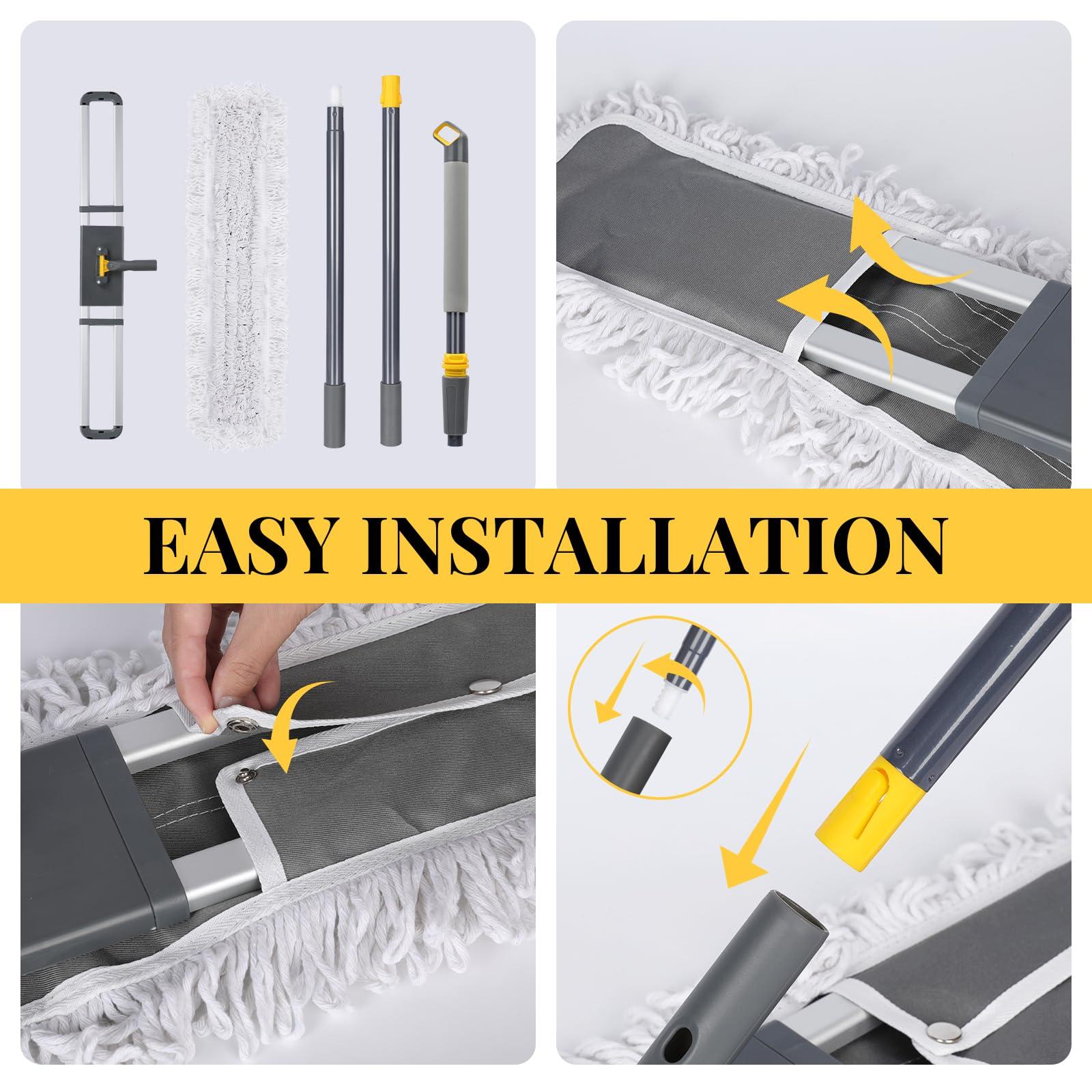 Masthome Masthome 60\" Adjustable Commercial Dust Mop | Heavy Duty Industrial Floor Mop with 1 Cotton & 2 Microfiber Pads | for Hardwood, Tile, Marble & Vinyl Floors Cleaning