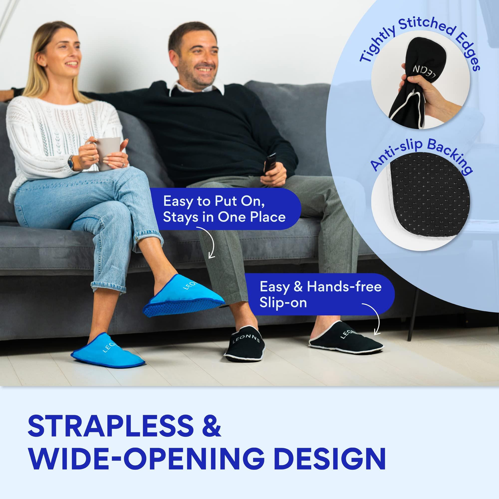 LEONNS LEONNS Gel Ice Pack Slippers - Provides Hot and Cold Therapy for Foot Pain, Neuropathy Pain Relief for Feet, Gout Relief, Swollen Feet, Plantar Fasciitis and Heel Spurs- One Size Fits Most (Black)