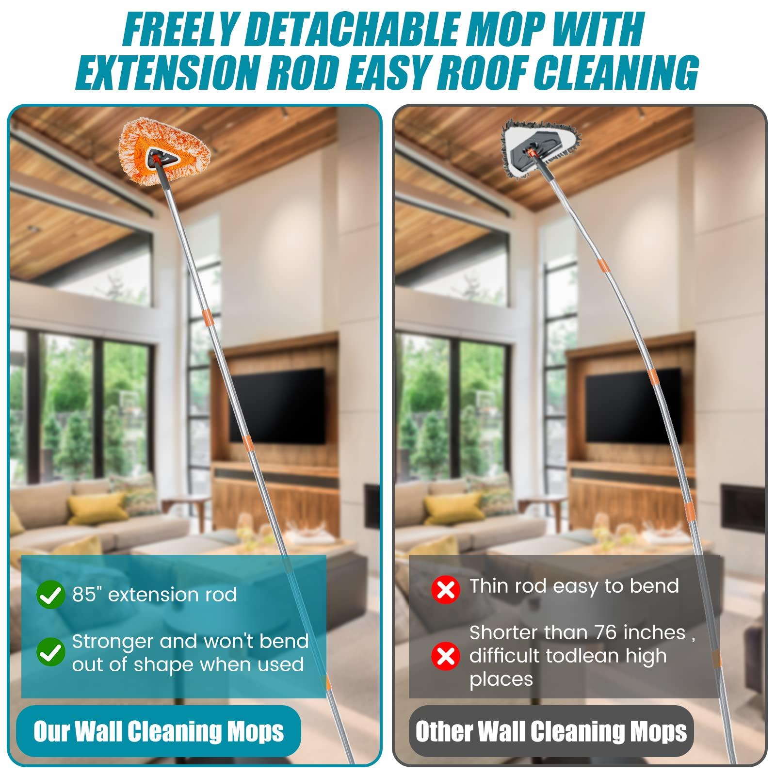 Janoiuc 85 in Wall Cleaner Mop, with Handle Adjustable Ceiling Cleaning Mop, 360 Rotating Ceiling Dust Cleaner with 6 Replaceable Pads, Reusable Baseboard Cleaning Tool Dry and Wet Use for Window Wall