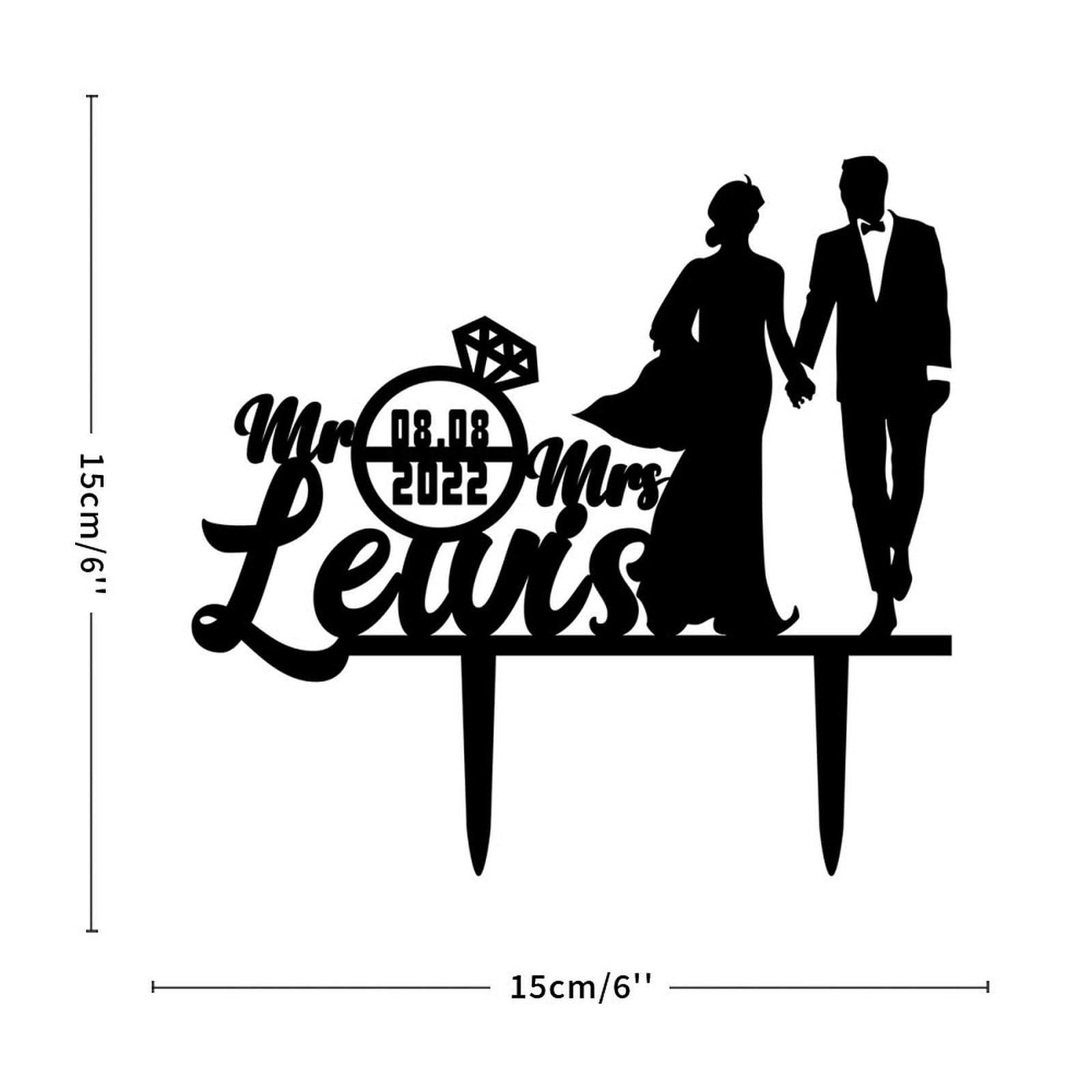 UanMere Personalized Wedding Cake Topper, Acrylic Cake Toppers, Bride And Groom Customized Last Name And Date Mr Mrs, Rustic Cake Toppers for Cake Bridal Shower