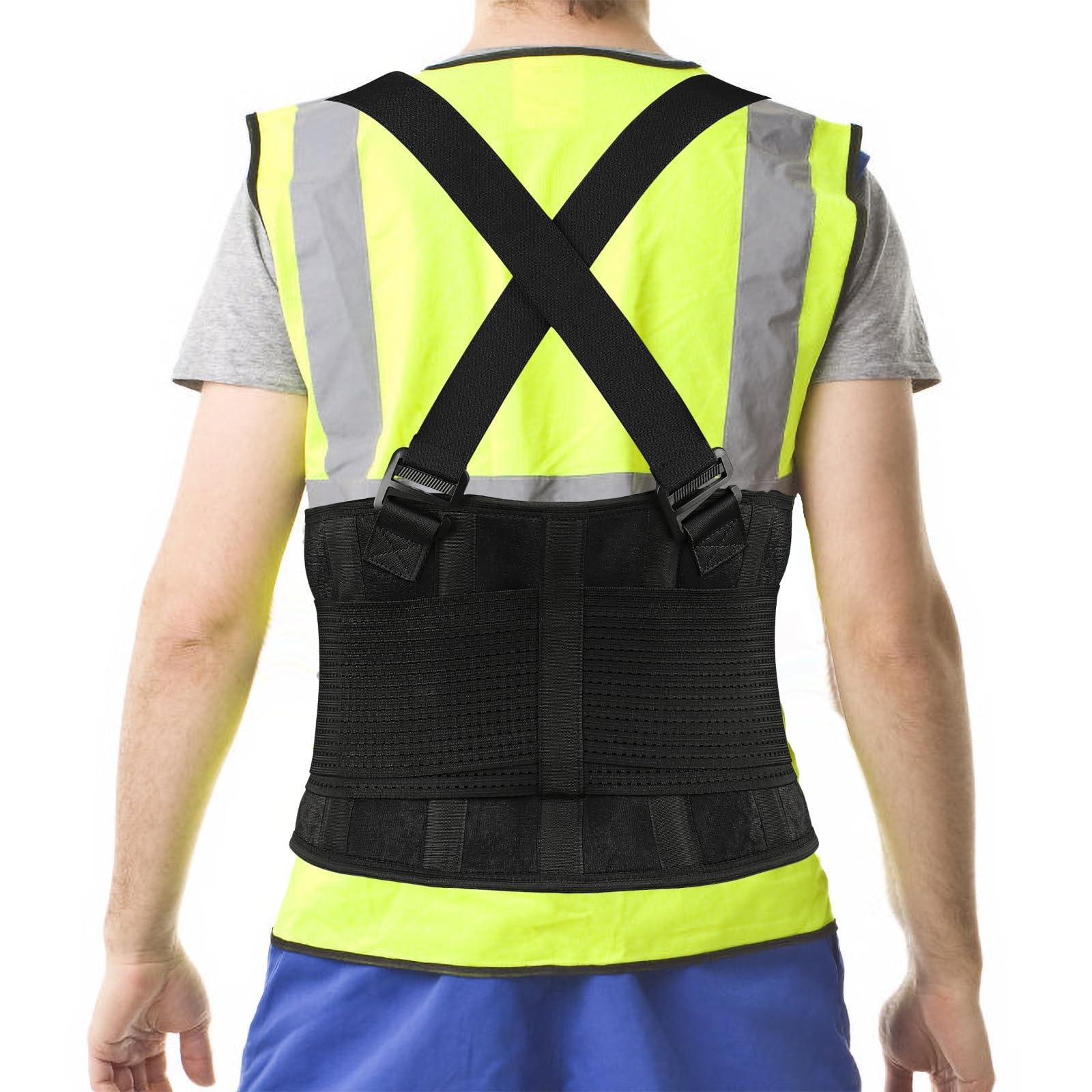 KLEUET Back Brace for Lower Back Pain Relief - Back Support Belt for Women and Men,Adjustable Removable Suspender Straps,Lower Back Belt for Heavy Lifting Work,Moving and Warehouse Jobs XL/2XL(37\"-45\")
