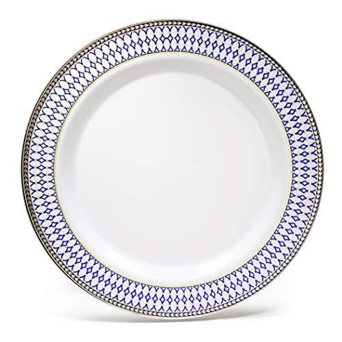 OCCASIONS FINEST PLASTIC TABLEWARE " OCCASIONS " 60 Plates Pack, Heavyweight Disposable Wedding Party Plastic Plates (7.5'' Appetizer/Dessert Plate, Odyssey in White/Blue & Gold)