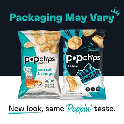 popchips Popchips Potato Chips, Sea Salt & Vinegar, 4ct 5.0oz Share Bags, Low-Calorie, Gluten Free, Salty Snacks for Adults and Children, Non-GMO, Vegan & Kosher Friendly, 130 Calories Per Serving