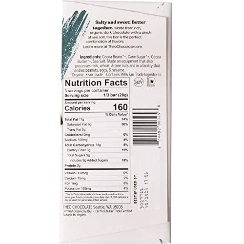 THEO Theo Chocolate Sea Salt Organic Dark Chocolate Bar, 70% Cacao, 12 Pack | Vegan, Fair Trade