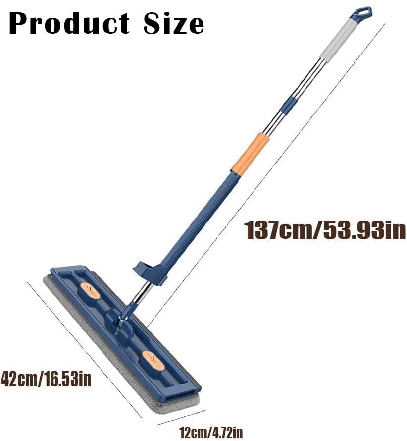 Haraketlt 2024 Large Flat Mop - 360 Rotating Adjustable Cleaning Mop with Dewatering Scraper, 54\" Extendable Long Handle Wet and Dry Mop with 2 Reusable Microfiber Pads for Floor Wall Bed (A-Blue)